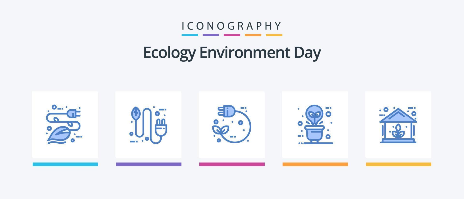 ecologia azul 5 ícone pacote Incluindo eco lâmpada. verde. eletricidade. puxar. plugue. criativo ícones Projeto vetor