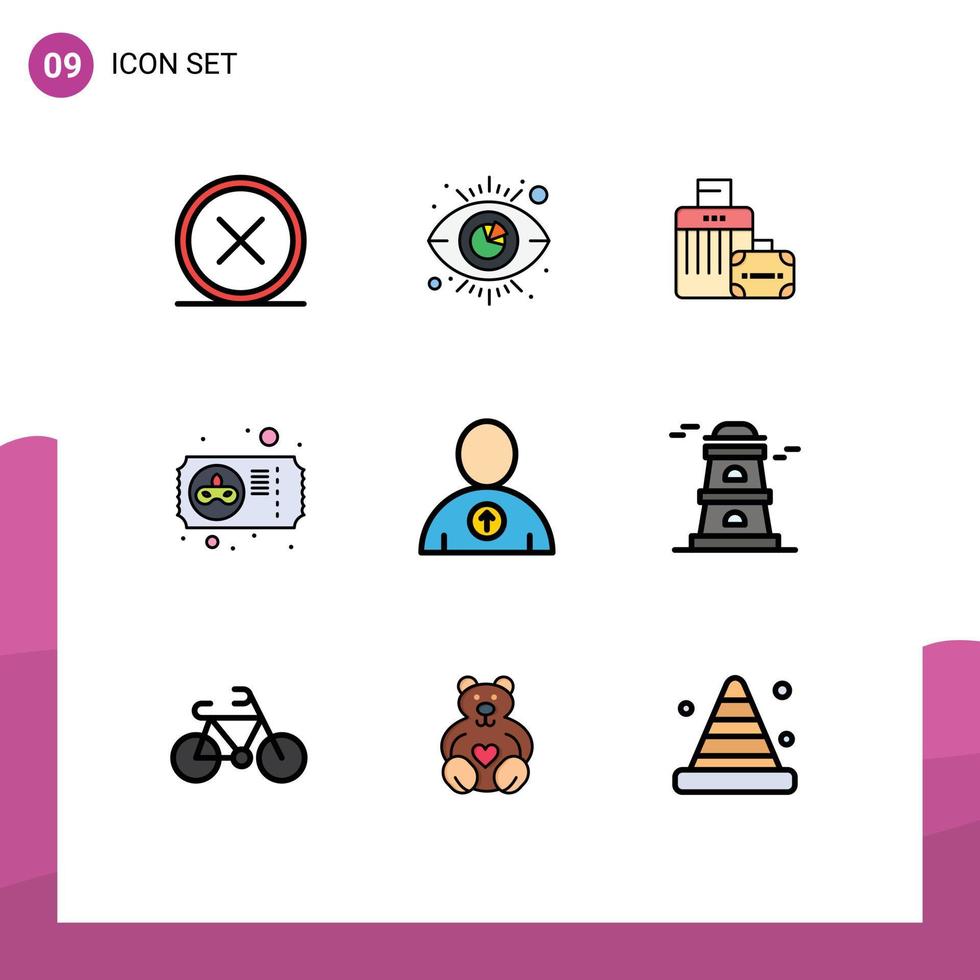 pacote do 9 moderno linha preenchida plano cores sinais e símbolos para rede impressão meios de comunicação tal Como avatar mascarar analytics mardi gras hotel editável vetor Projeto elementos