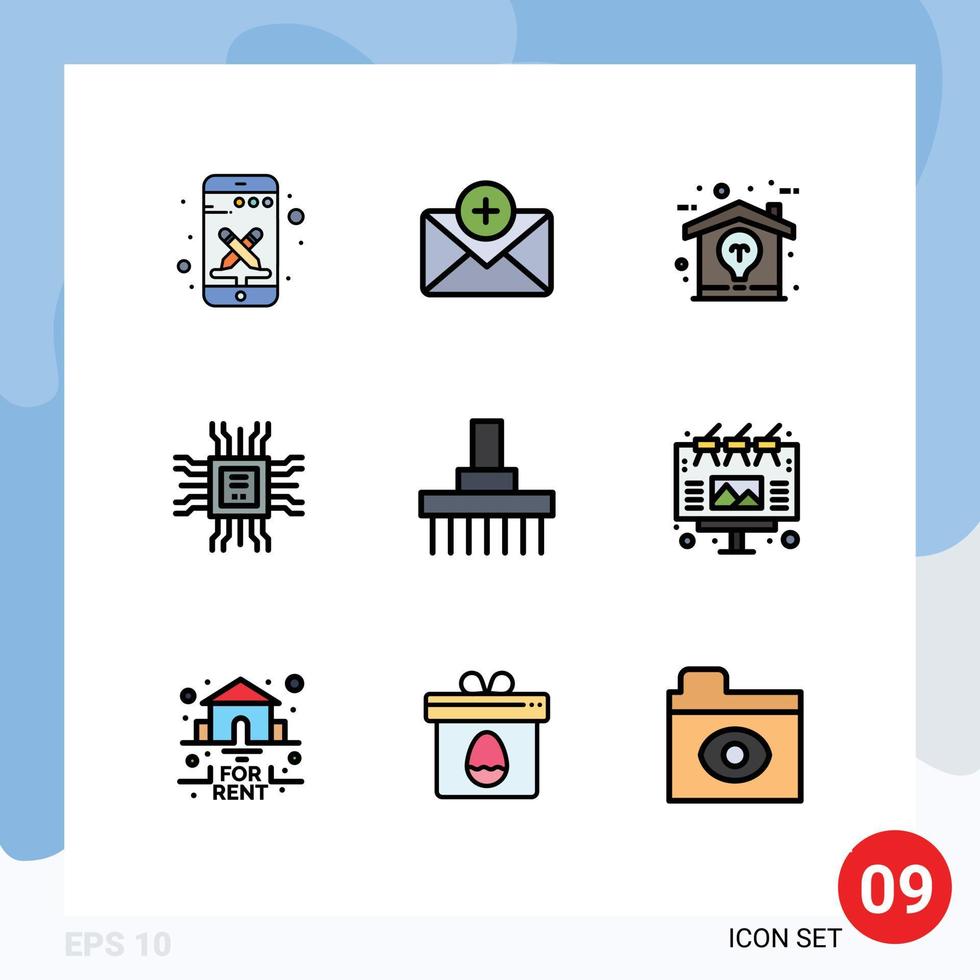 universal ícone símbolos grupo do 9 moderno linha preenchida plano cores do frente combinar Projeto tecnologia CPU editável vetor Projeto elementos