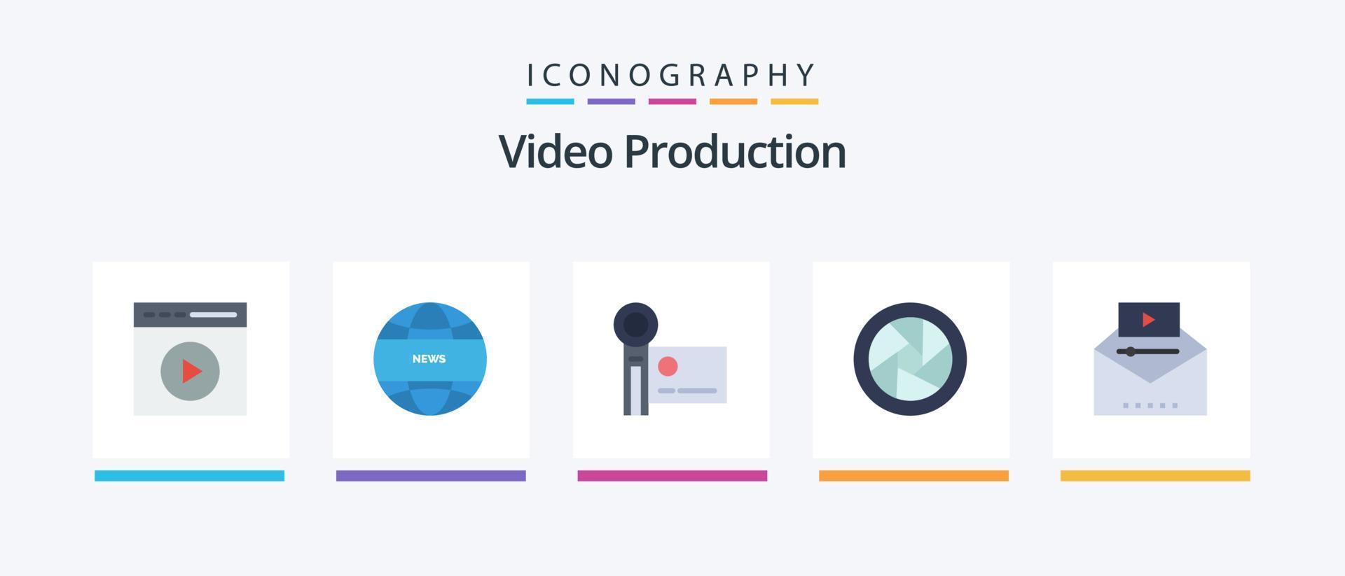 vídeo Produção plano 5 ícone pacote Incluindo . Câmera olho. Câmera acessórios. gravação. criativo ícones Projeto vetor