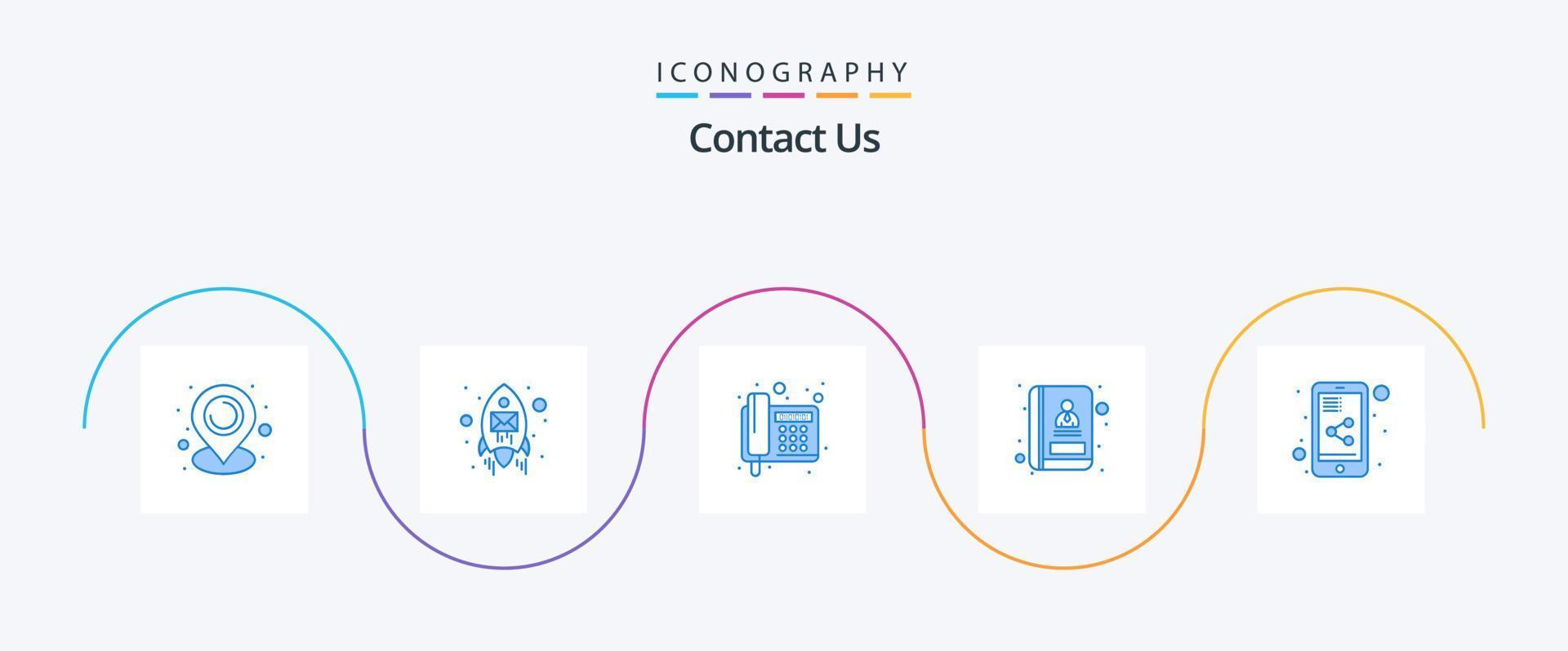 contato nos azul 5 ícone pacote Incluindo . compartilhar documento. telefone. compartilhar. livro vetor