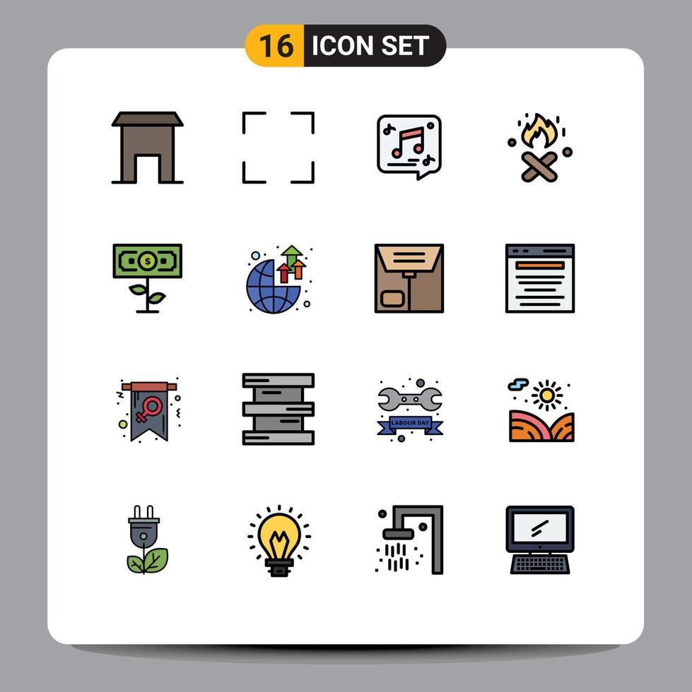 16 plano cor preenchidas linha conceito para sites Móvel e apps plantar dólar mensagem Canadá fogo editável criativo vetor Projeto elementos