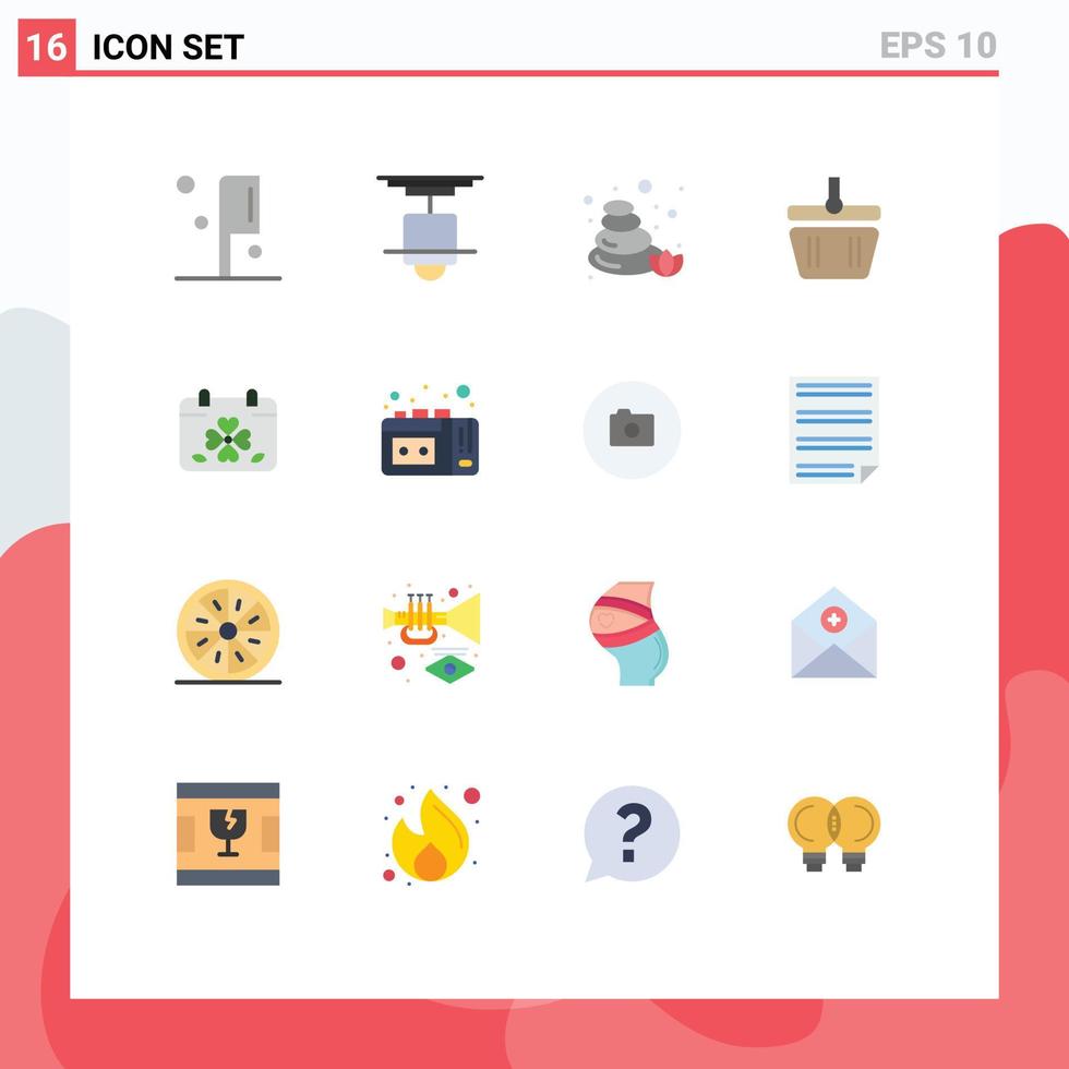Móvel interface plano cor conjunto do 16 pictogramas do dia calendário pedras Primavera carrinho editável pacote do criativo vetor Projeto elementos