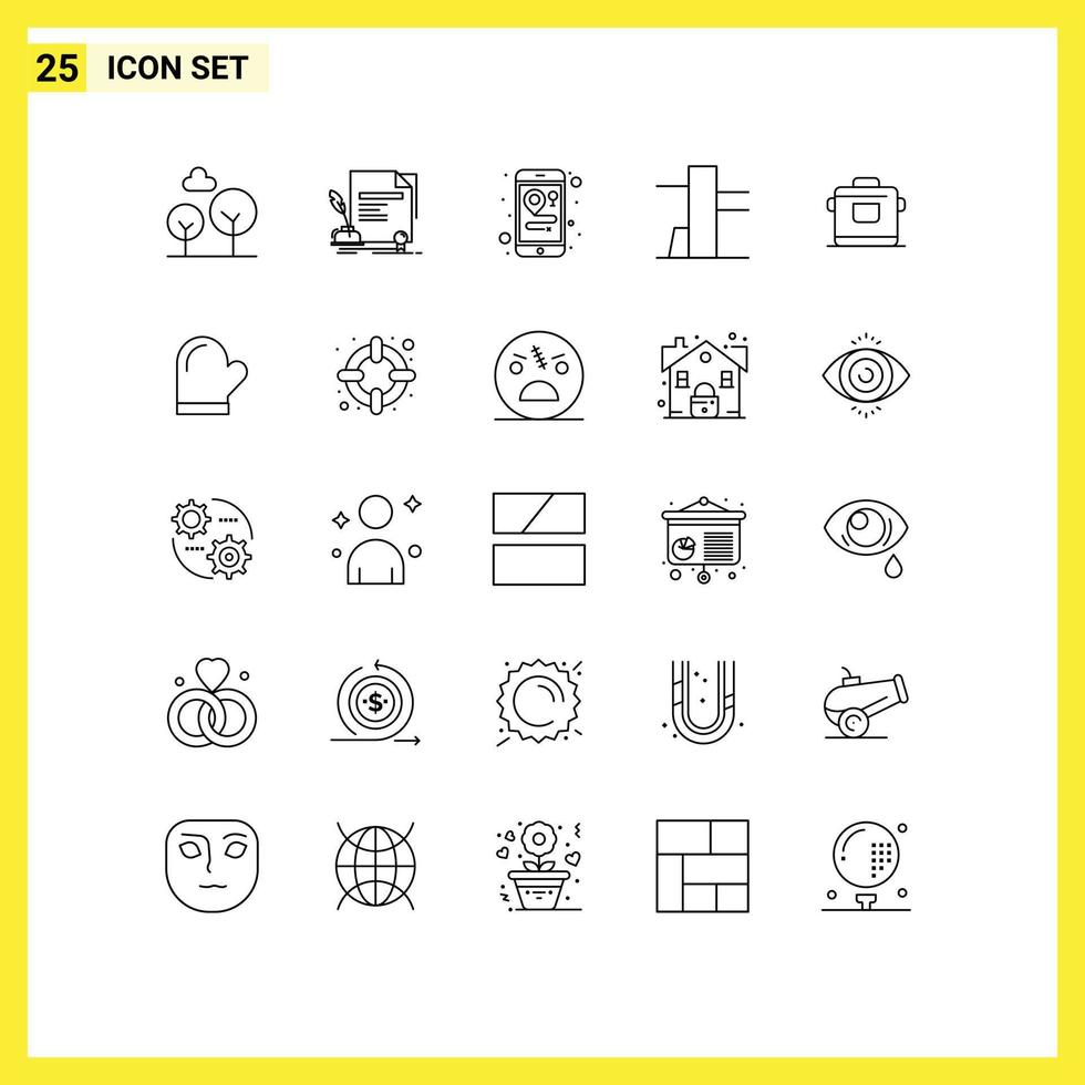 conjunto do 25 moderno ui ícones símbolos sinais para potholder hotel localização arroz fogão editável vetor Projeto elementos