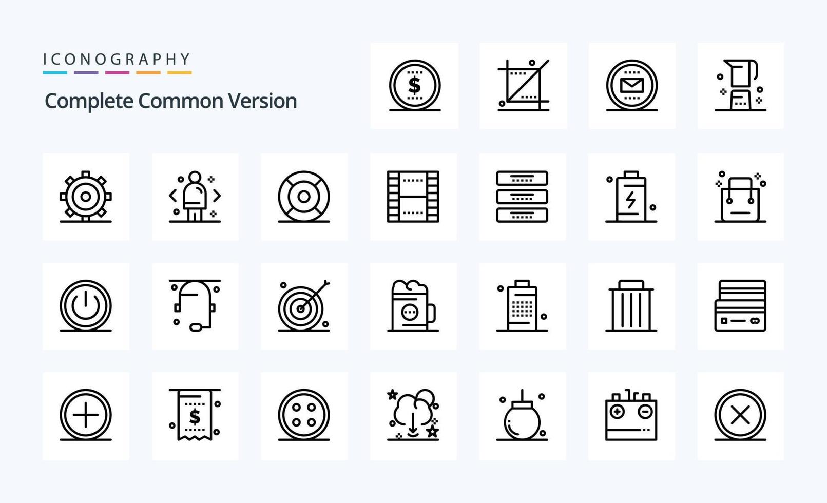 25 completo comum versão linha ícone pacote vetor