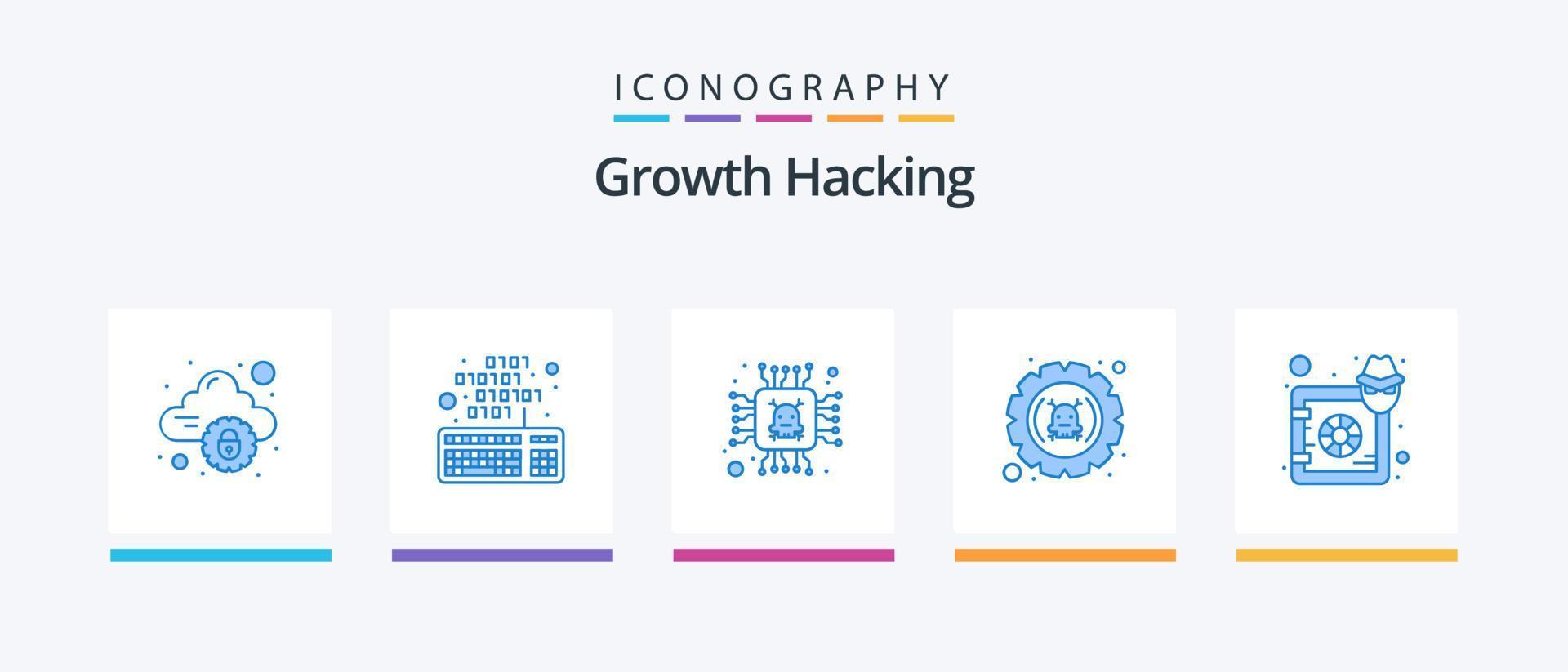 hacking azul 5 ícone pacote Incluindo caixa. hack. lasca. erro. erro. criativo ícones Projeto vetor