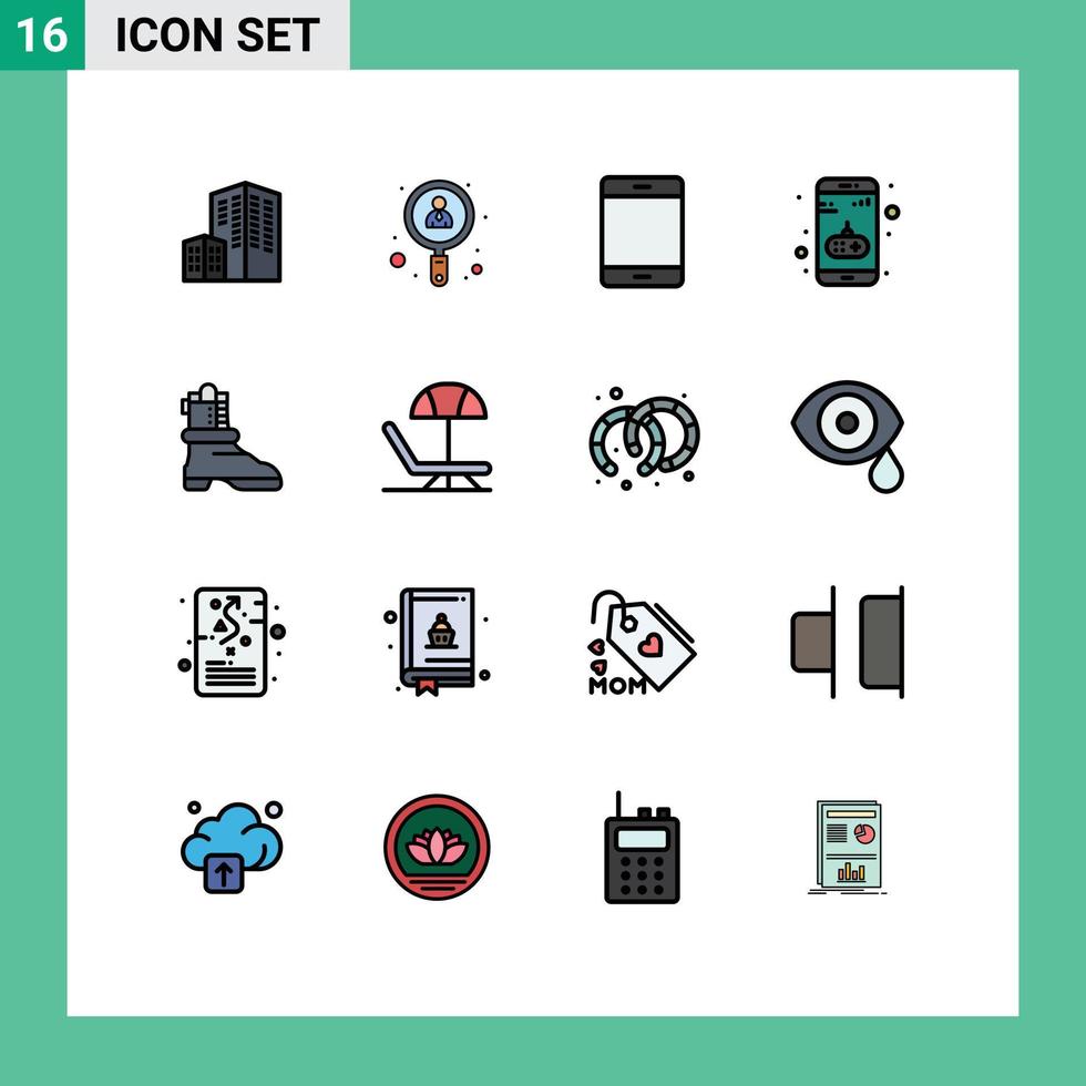 16 do utilizador interface plano cor preenchidas linha pacote do moderno sinais e símbolos do bota Móvel dispositivos jogos aplicativo editável criativo vetor Projeto elementos