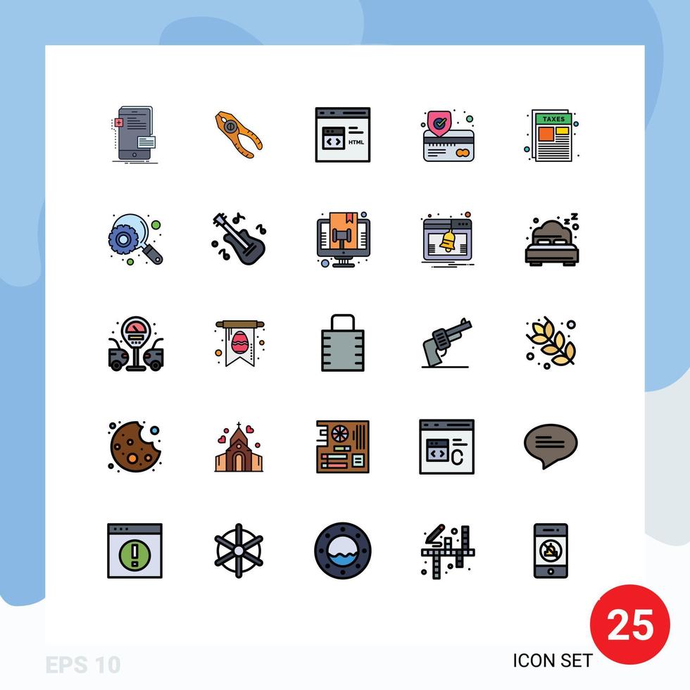 preenchidas linha plano cor pacote do 25 universal símbolos do seguro cartão reparar html desenvolve editável vetor Projeto elementos