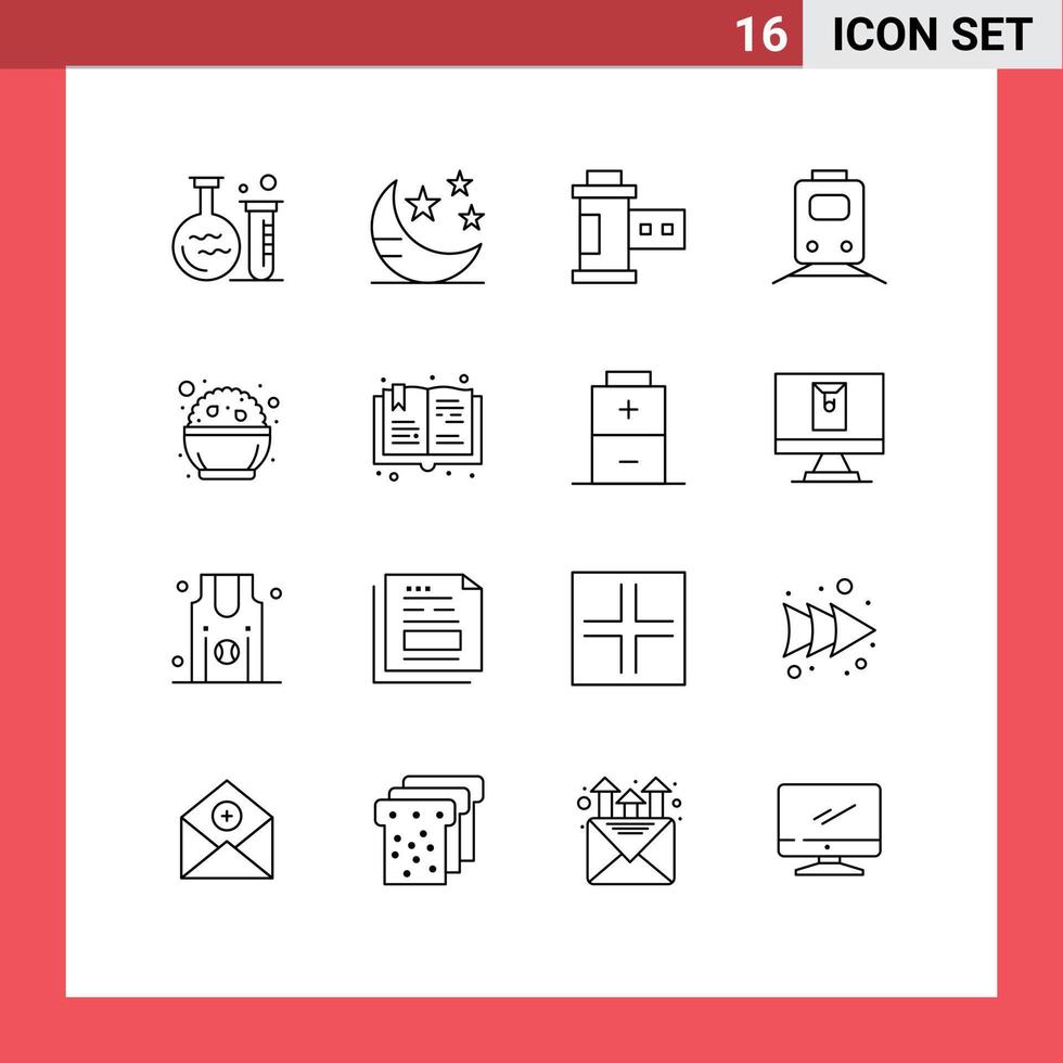 16 do utilizador interface esboço pacote do moderno sinais e símbolos do Comida transporte Câmera trem trilho editável vetor Projeto elementos