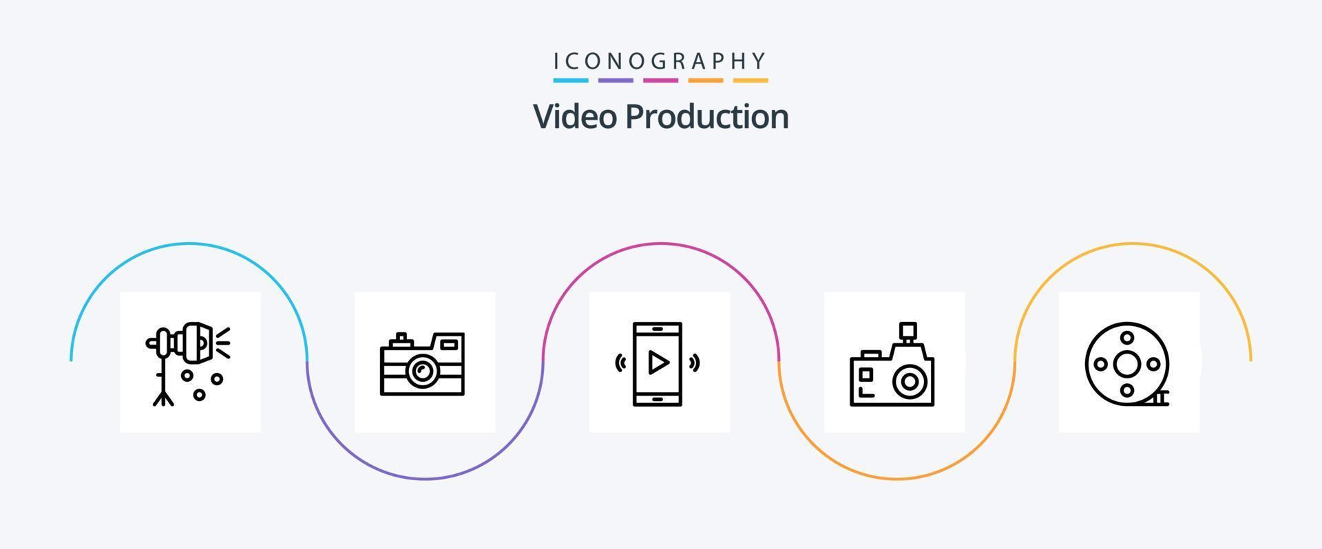 vídeo Produção linha 5 ícone pacote Incluindo instantâneo fotografia. Câmera. retro Câmera. volume. aberto volume vetor