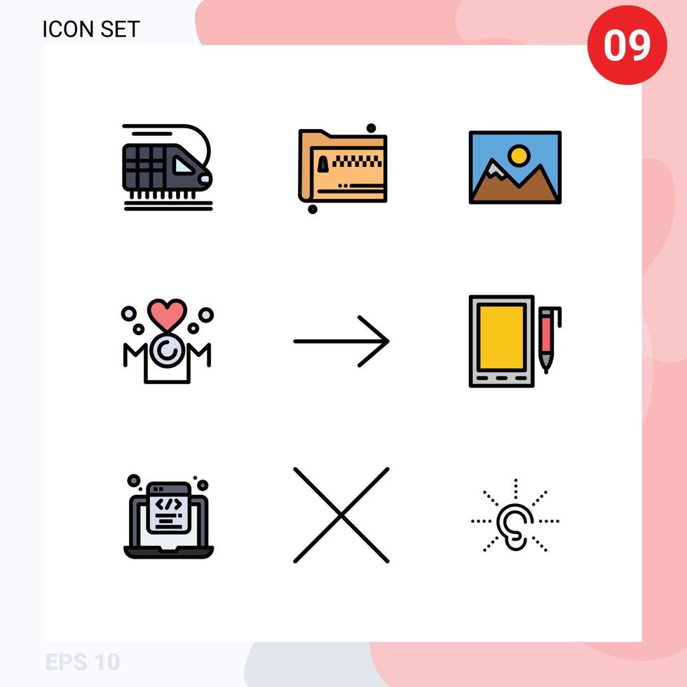 linha preenchida plano cor pacote do 9 universal símbolos do seta amor panorama inscrição mãe editável vetor Projeto elementos