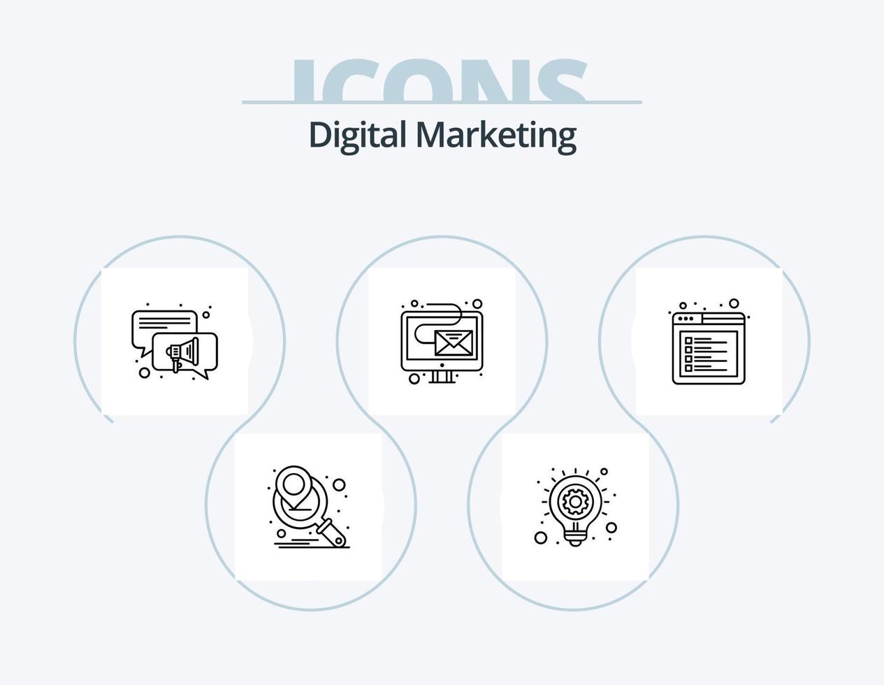digital marketing linha ícone pacote 5 ícone Projeto. . marketing. digital. digital. marketing estratégia vetor