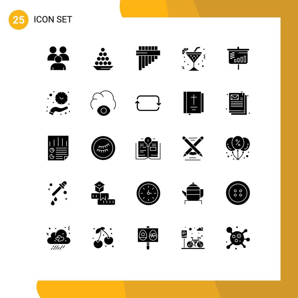 Móvel interface sólido glifo conjunto do 25 pictogramas do limão vidro indiano panela flauta editável vetor Projeto elementos