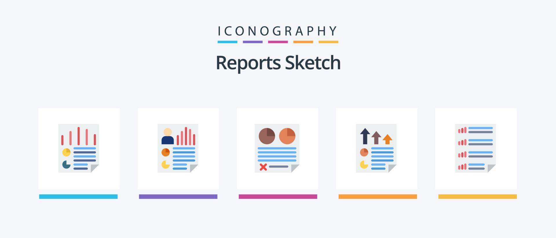 relatórios esboço plano 5 ícone pacote Incluindo documento. bares. papel. relatório. documento. criativo ícones Projeto vetor