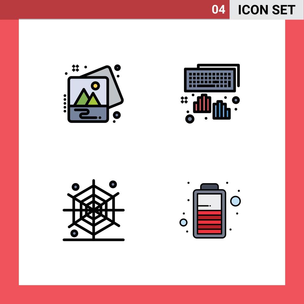 4 universal linha preenchida plano cor sinais símbolos do imagem feriados arte programação bateria editável vetor Projeto elementos