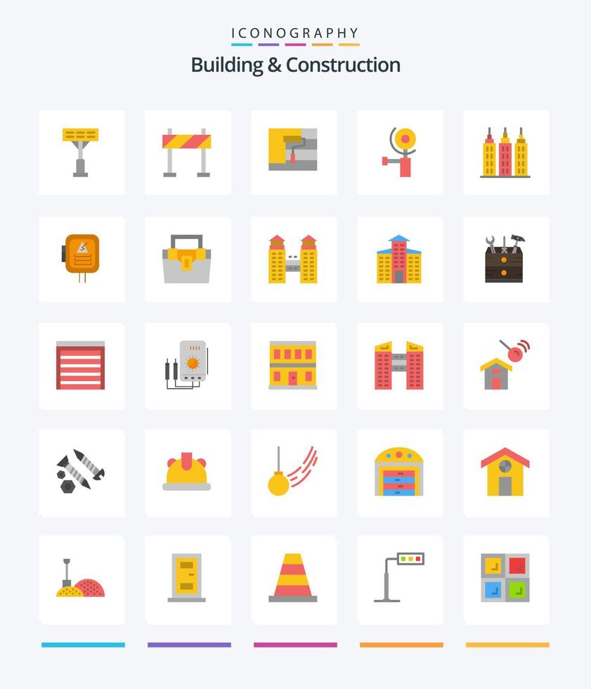 criativo construção e construção 25 plano ícone pacote tal Como energia. torre. rolo. construção. esmerilhamento vetor