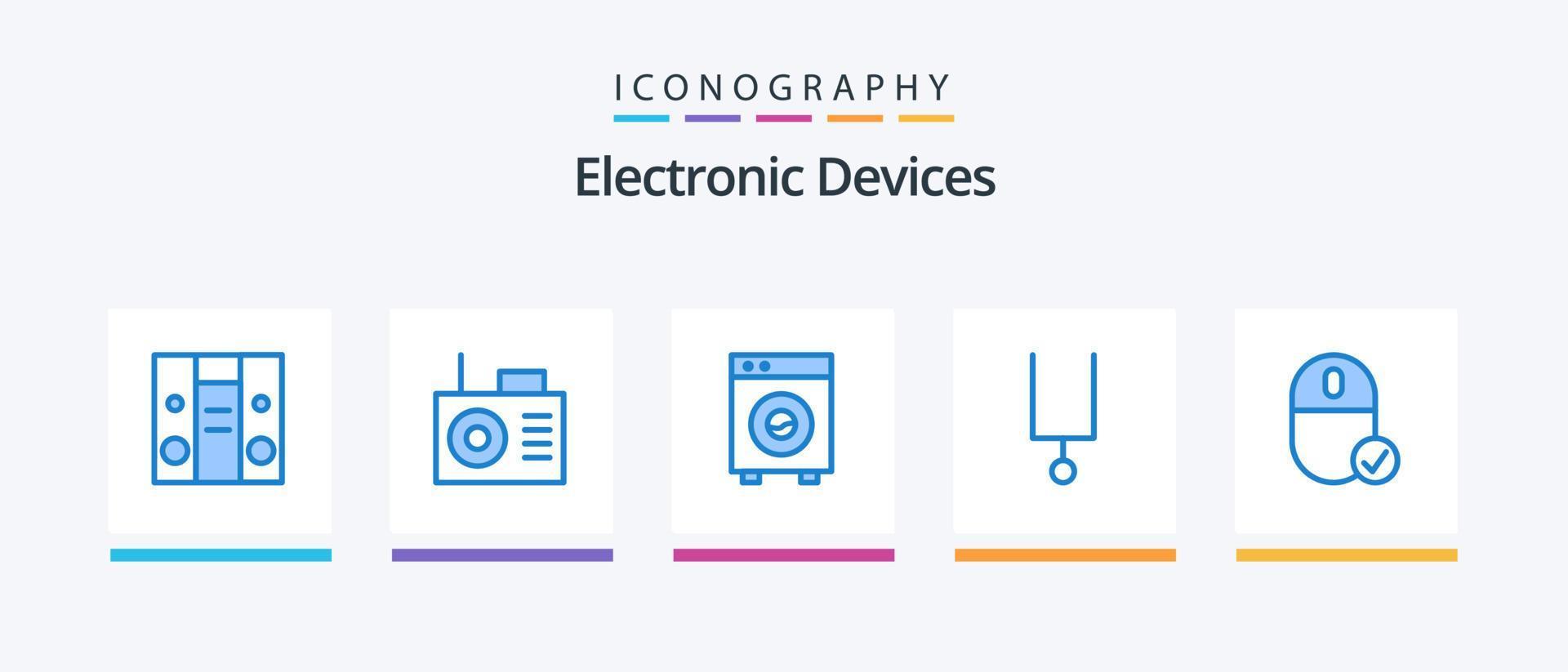 dispositivos azul 5 ícone pacote Incluindo hardware. dispositivos. equipamento. conectado. afinação garfo. criativo ícones Projeto vetor