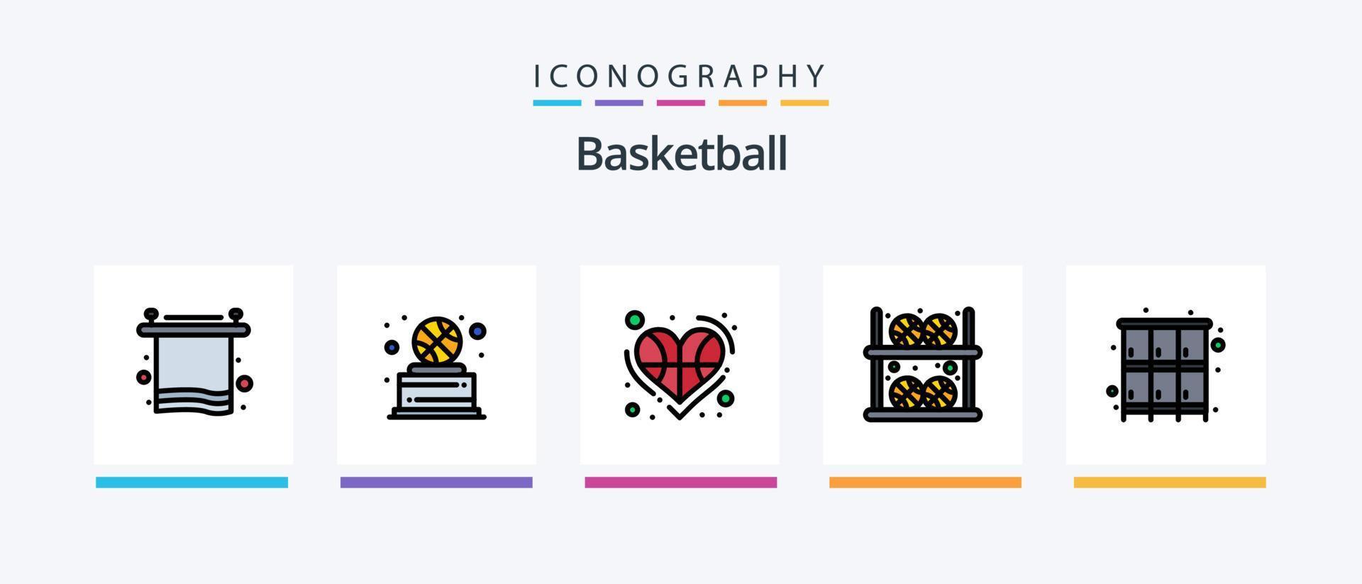 basquetebol linha preenchidas 5 ícone pacote Incluindo basquetebol. amar. ganhador. coração. bola. criativo ícones Projeto vetor