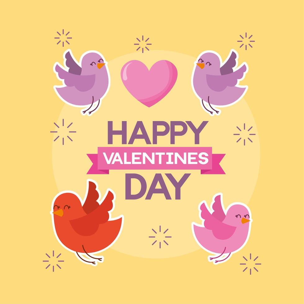 cartão de feliz dia dos namorados com pássaros bonitos e coração vetor