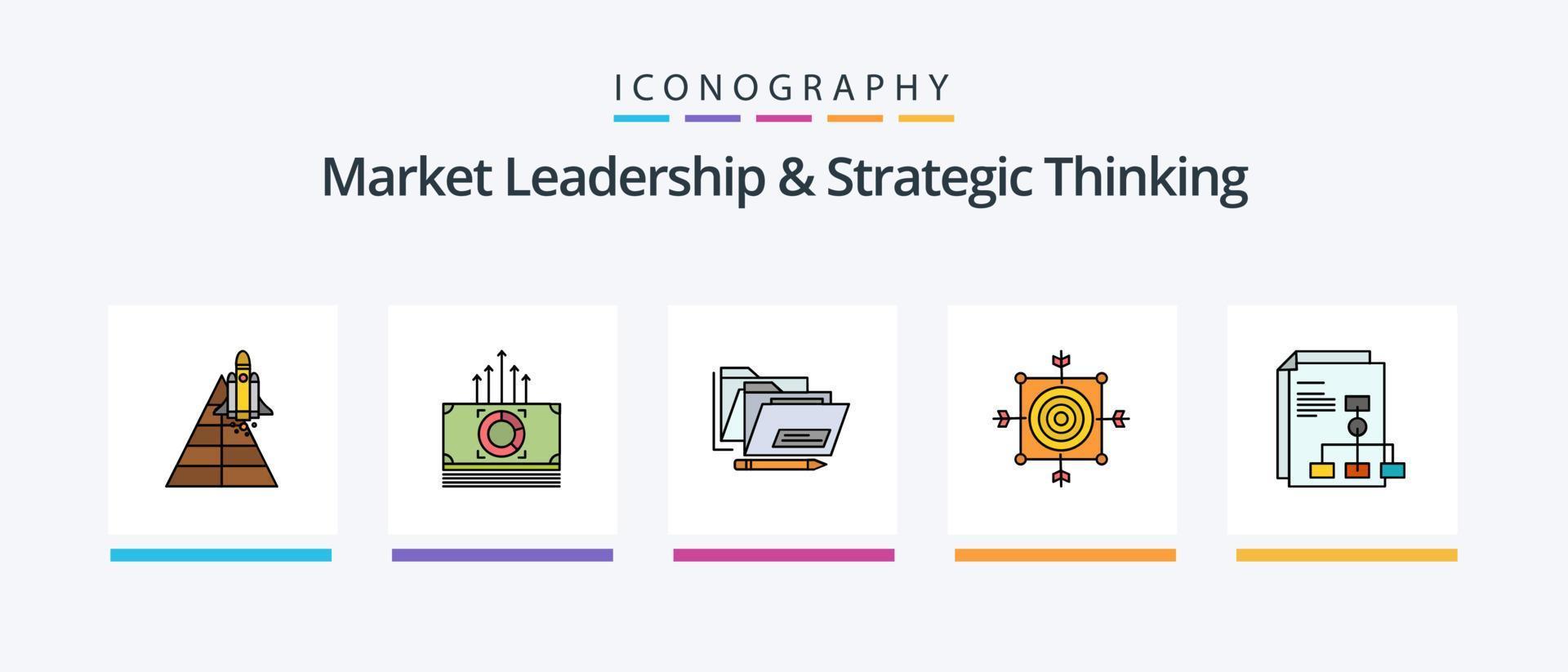 mercado Liderança e estratégico pensando linha preenchidas 5 ícone pacote Incluindo do utilizador eu ia. cartão. conectado. relatório. pertinente. criativo ícones Projeto vetor