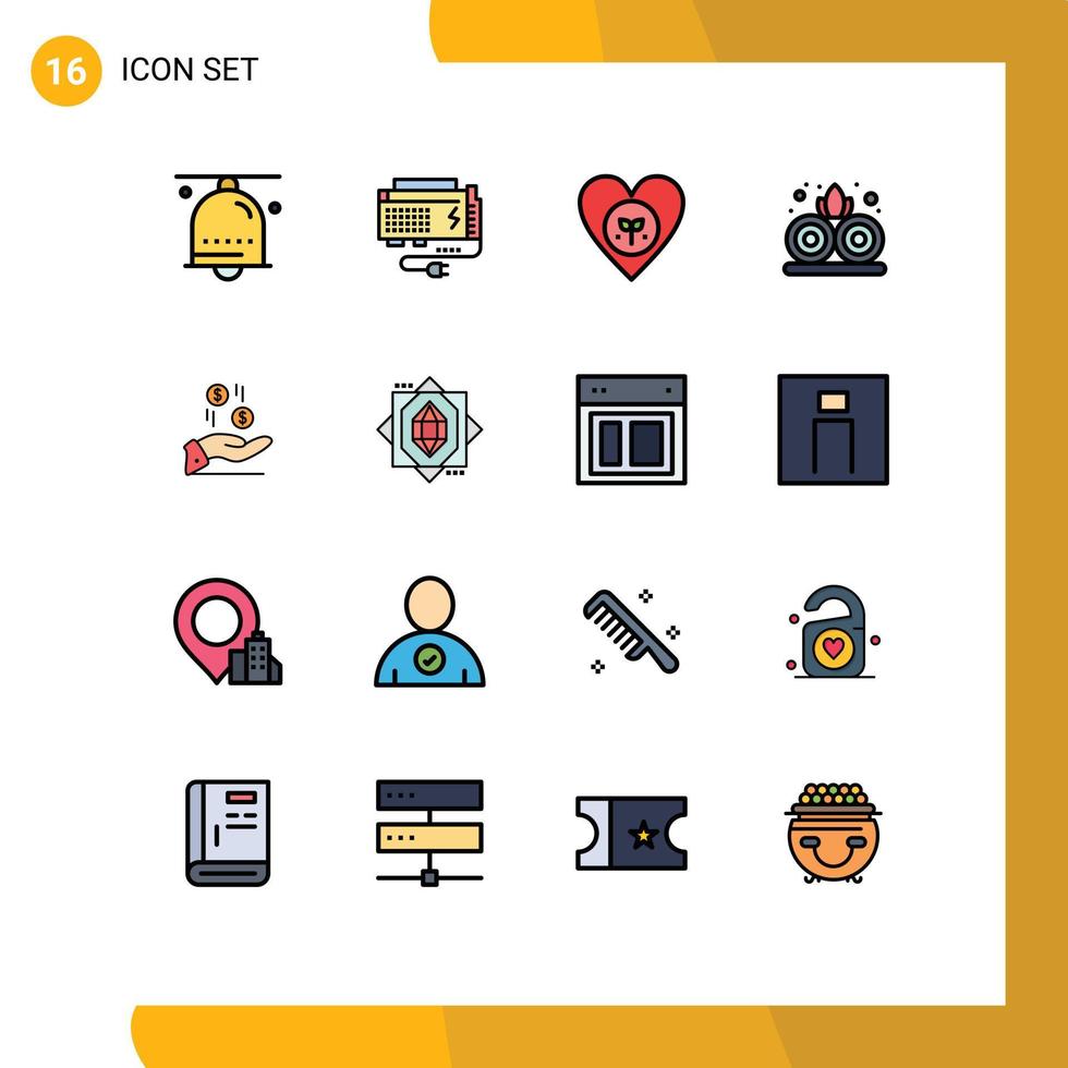 16 do utilizador interface plano cor preenchidas linha pacote do moderno sinais e símbolos do plantar lótus poder gostar favorito editável criativo vetor Projeto elementos