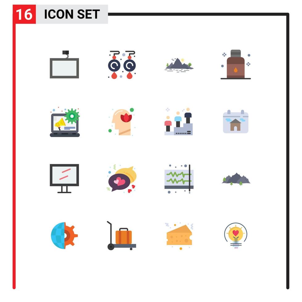 Móvel interface plano cor conjunto do 16 pictogramas do publicidade salão Colina óleo cabelo editável pacote do criativo vetor Projeto elementos