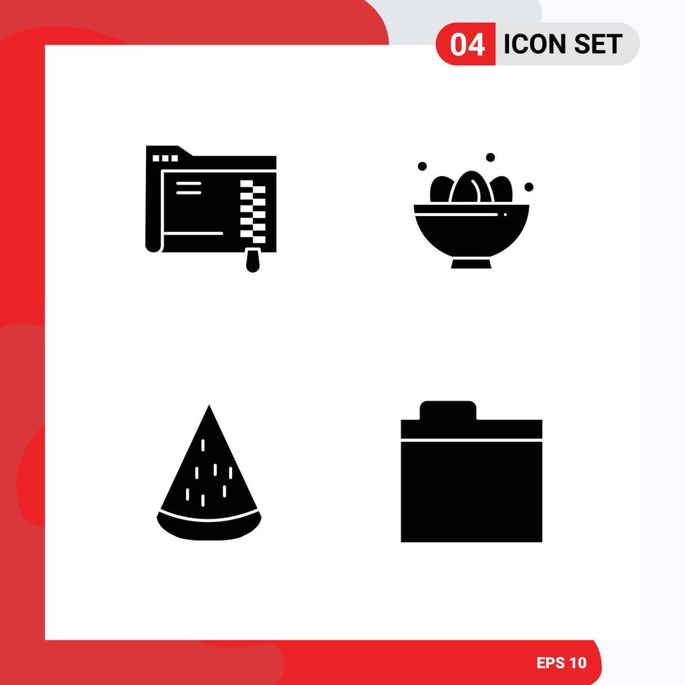 Móvel interface sólido glifo conjunto do 4 pictogramas do dados sobremesa armazenamento Páscoa fruta editável vetor Projeto elementos