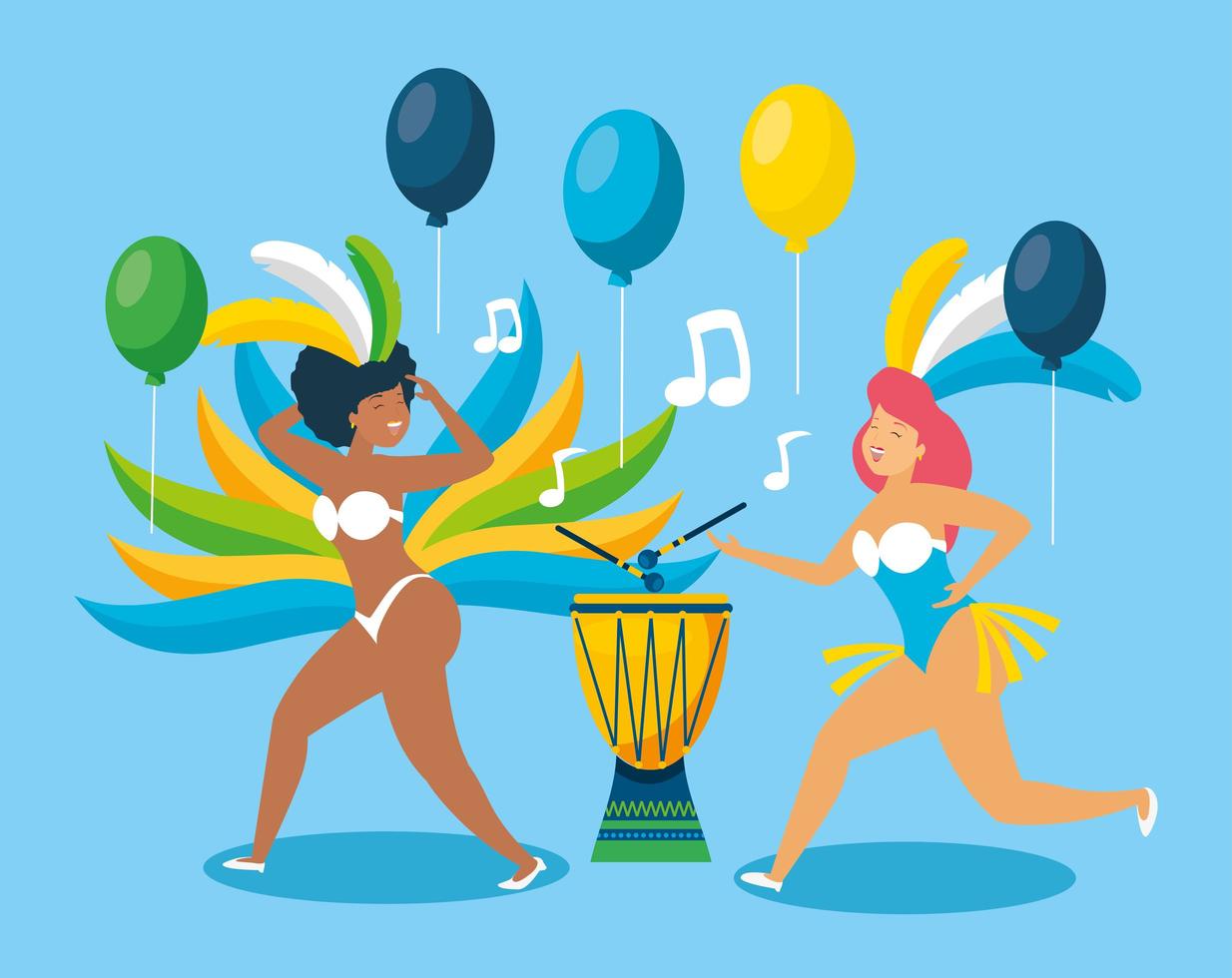 meninas brasileiras em fantasias de carnaval dançando vetor