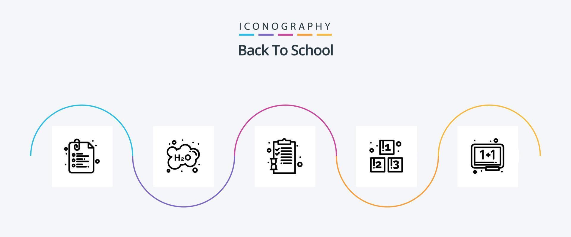 costas para escola linha 5 ícone pacote Incluindo borda. pré escola. estudar. blocos. Páginas vetor