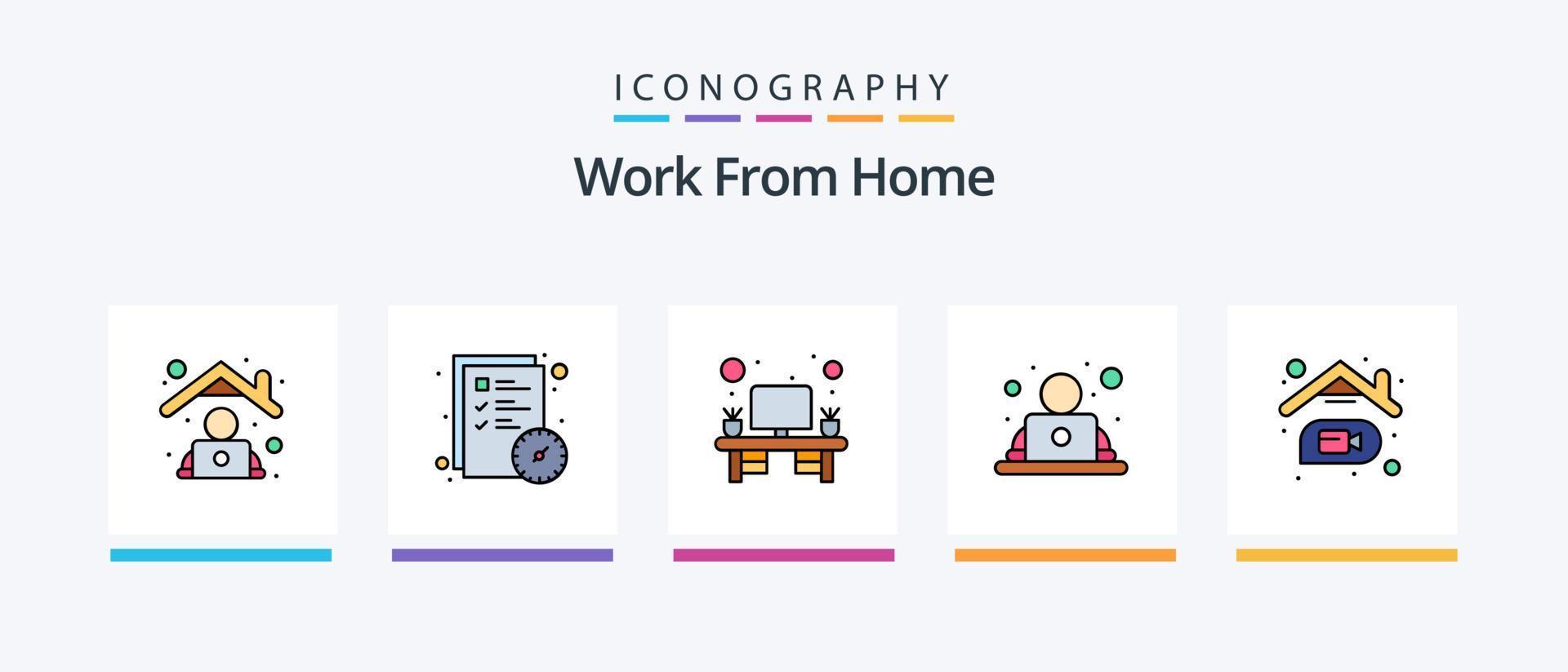 trabalhos a partir de casa linha preenchidas 5 ícone pacote Incluindo teclado. conexão. conferência. Wi-fi. lar. criativo ícones Projeto vetor