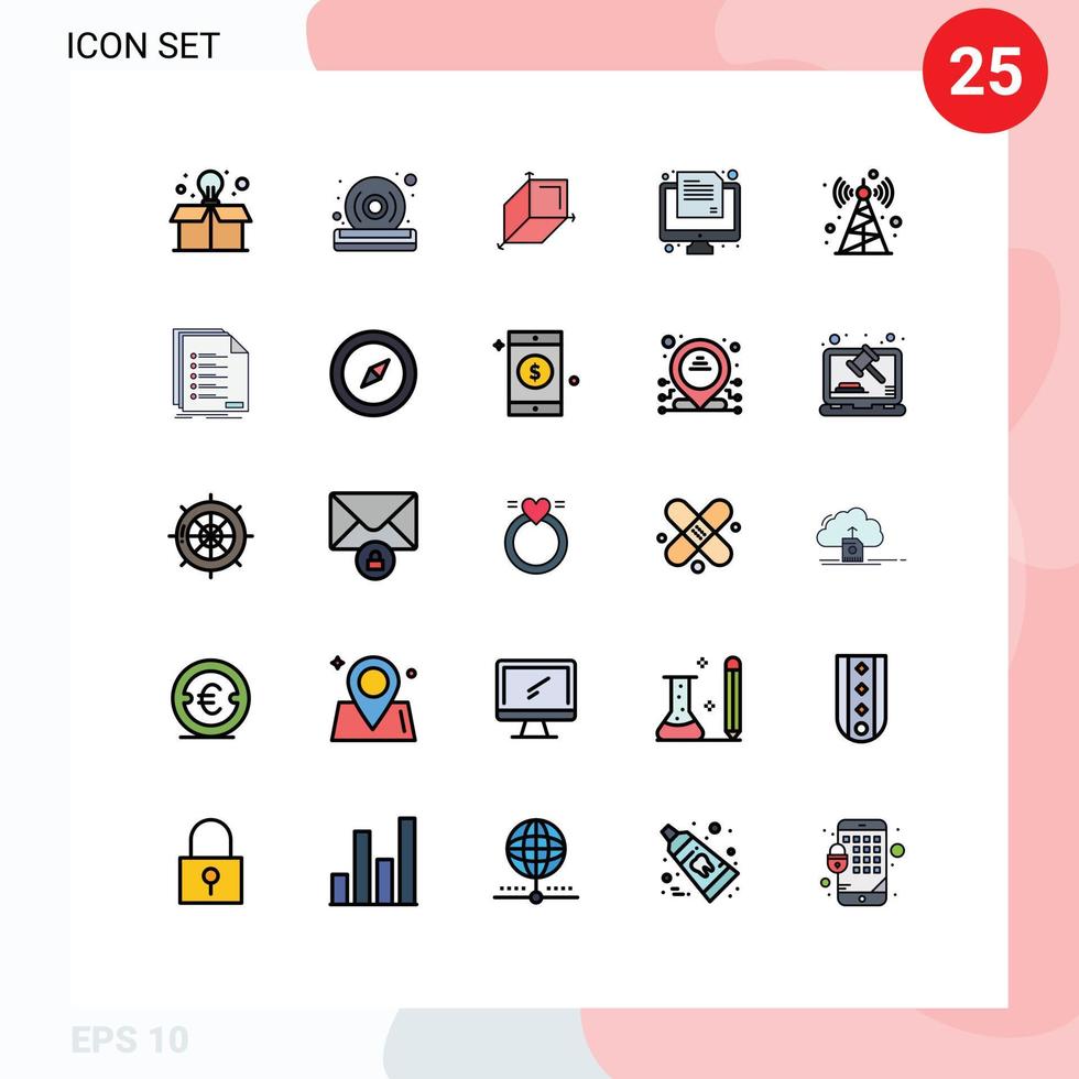 conjunto do 25 moderno ui ícones símbolos sinais para Verifica rádio cubóide comunicação torre teste editável vetor Projeto elementos