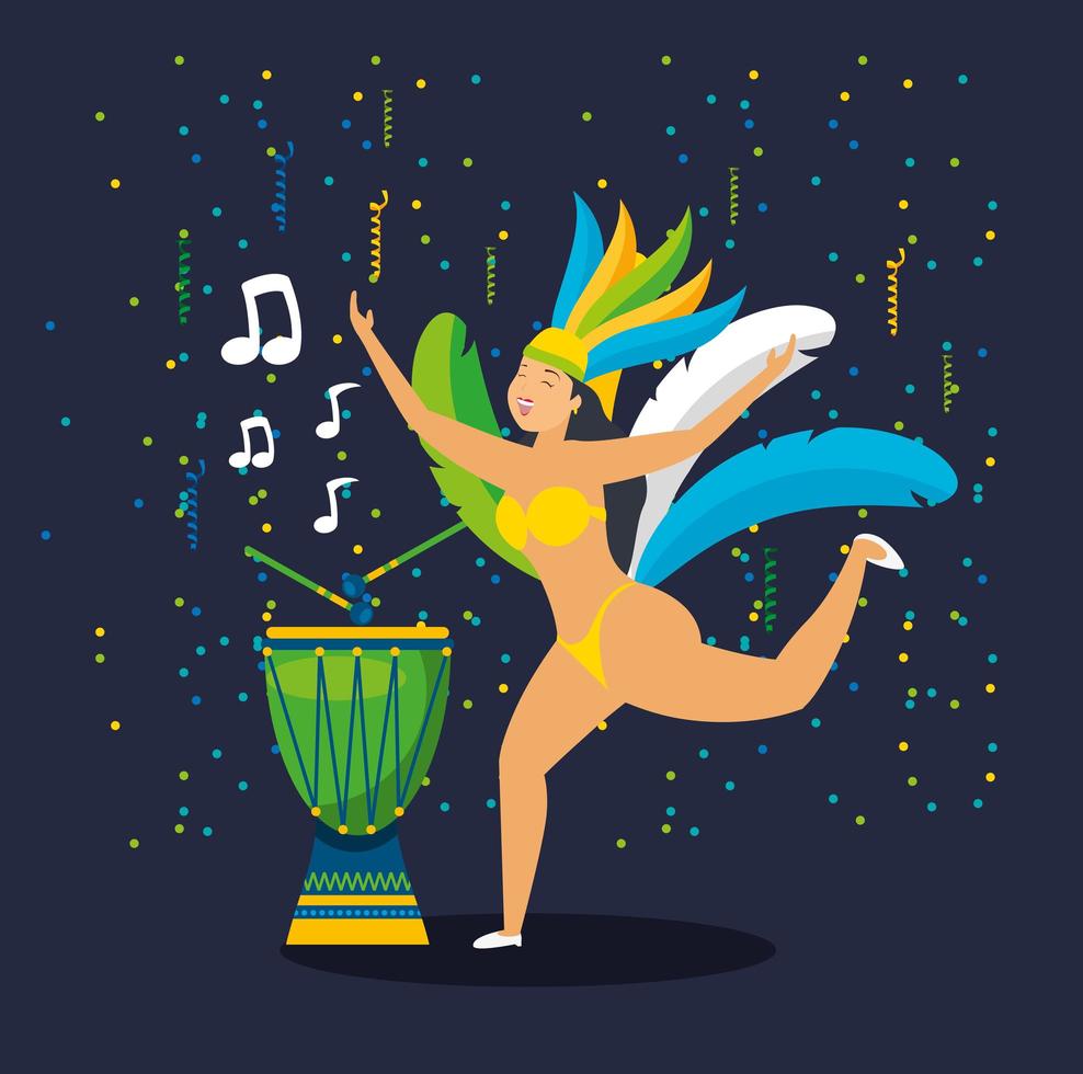 menina brasileira com fantasia de carnaval dançando vetor