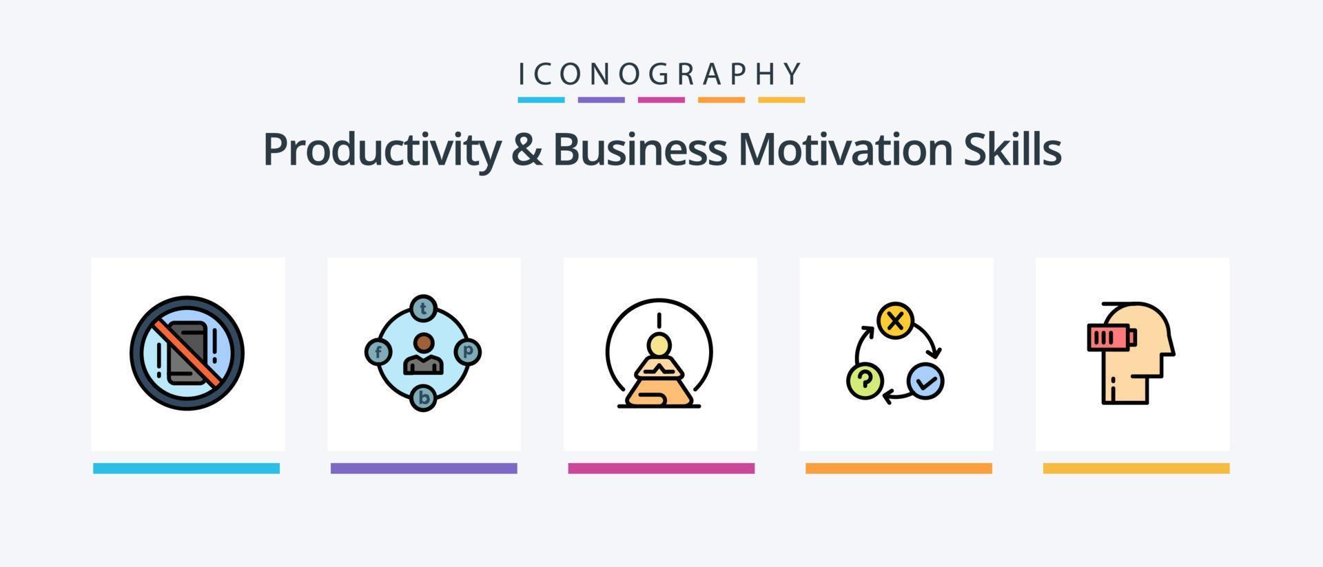 produtividade e o negócio motivação Habilidades linha preenchidas 5 ícone pacote Incluindo escritório. conforto. sem parar. trabalhando. parar. criativo ícones Projeto vetor