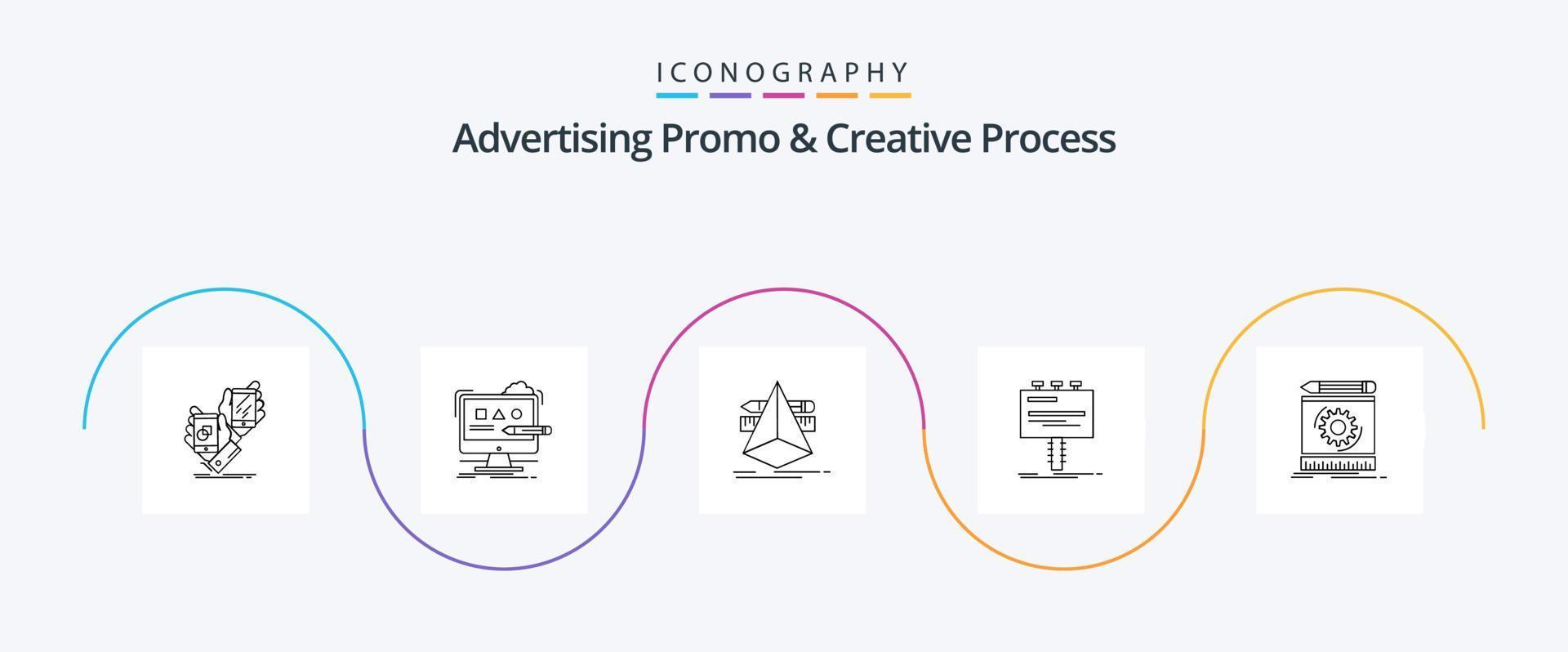 publicidade promo e criativo processo linha 5 ícone pacote Incluindo anúncio. de Anúncios. digital. ferramentas. desenhador vetor