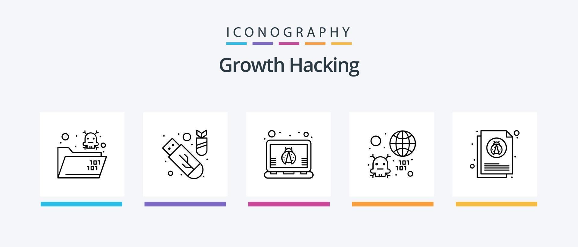 hacking linha 5 ícone pacote Incluindo retornar. e-mail. decodificar. vírus. hacker. criativo ícones Projeto vetor