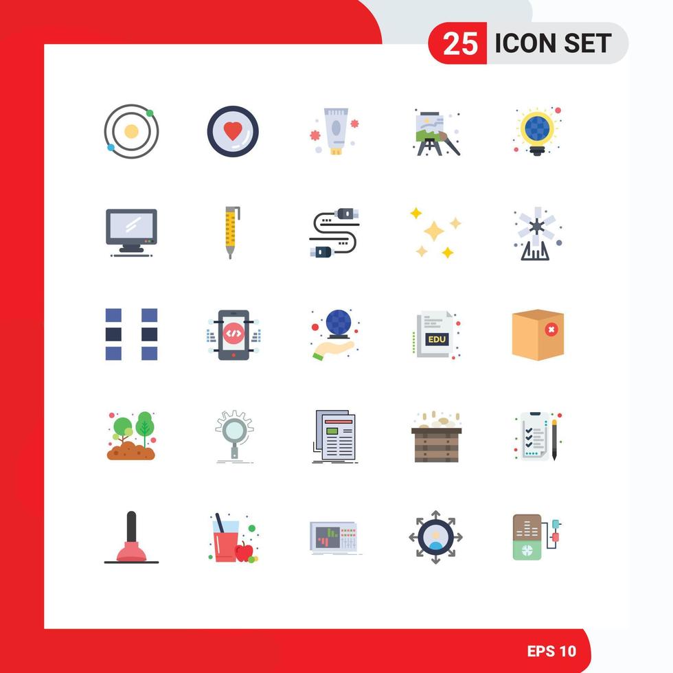 25 do utilizador interface plano cor pacote do moderno sinais e símbolos do criativo pintura Cuidado artes cavalete editável vetor Projeto elementos