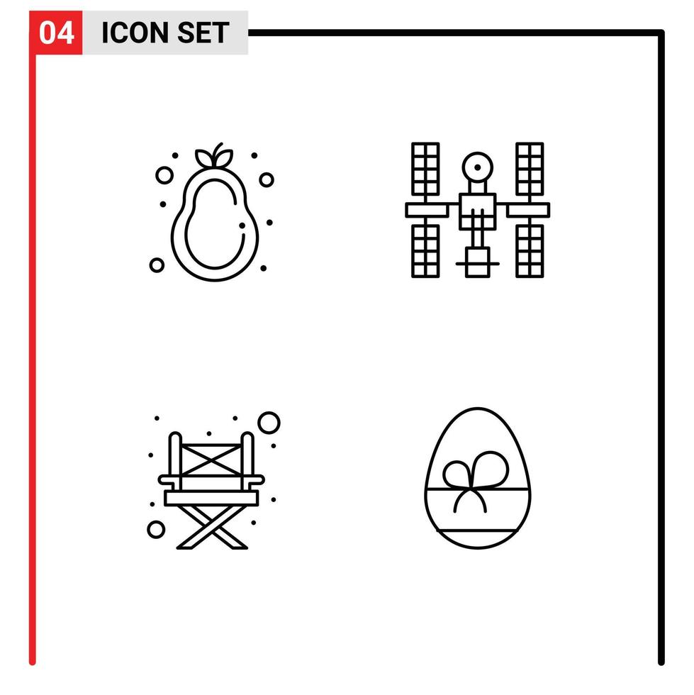 4 universal linha sinais símbolos do fruta acampamento pera plataforma cadeira editável vetor Projeto elementos