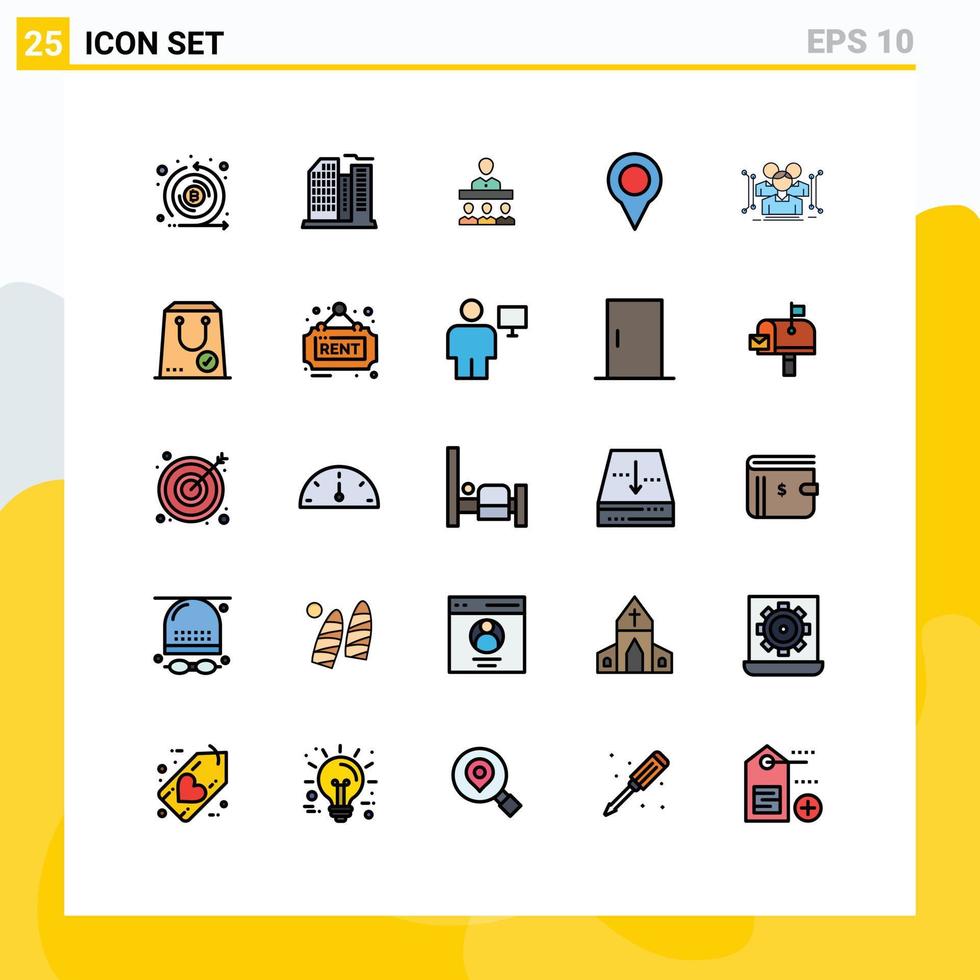 25 temático vetor preenchidas linha plano cores e editável símbolos do corpo PIN encontro marcador localização editável vetor Projeto elementos