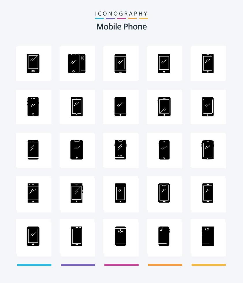 criativo Móvel telefone 25 glifo sólido Preto ícone pacote tal Como android. telefone. Câmera. voltar. Móvel vetor