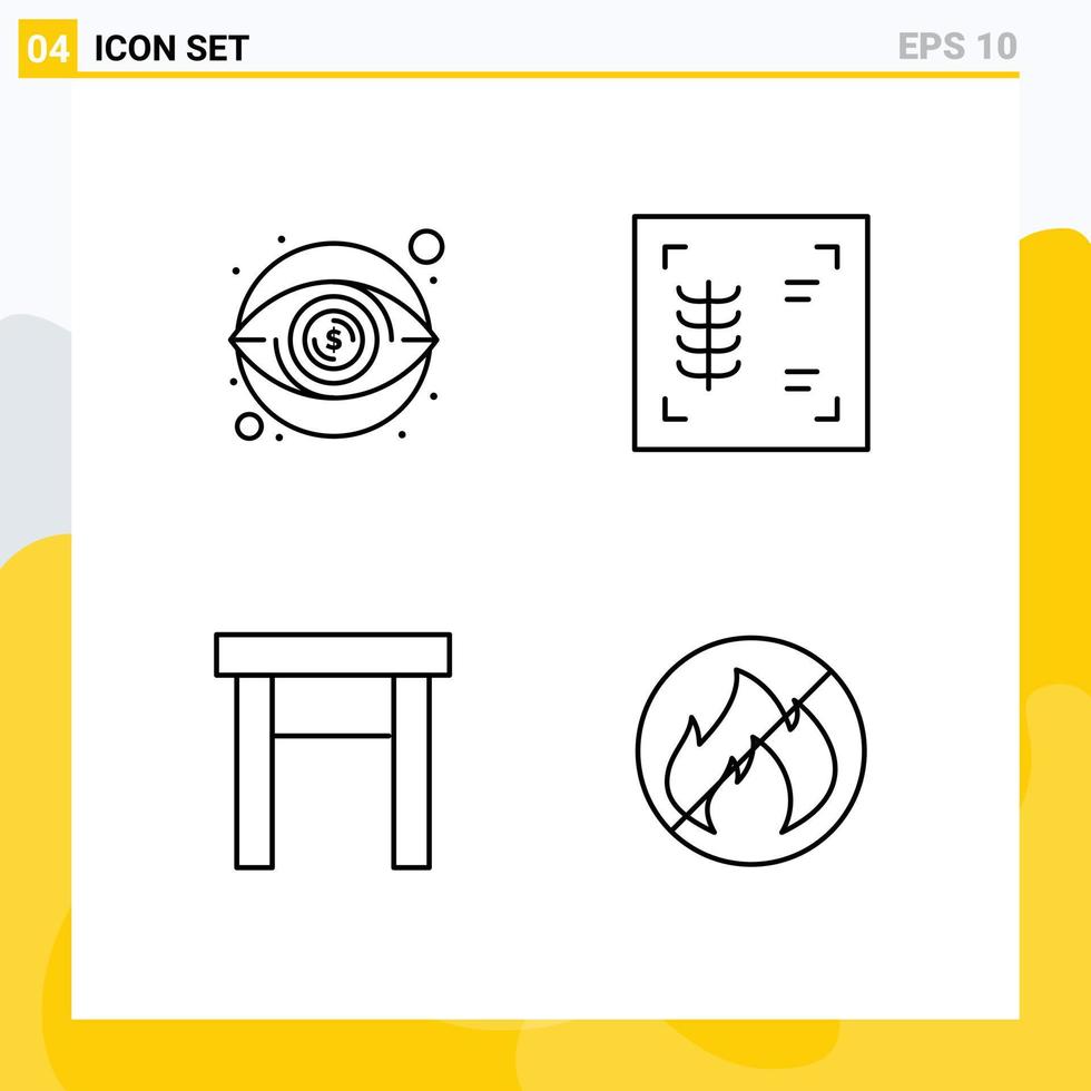 4 linha conceito para sites Móvel e apps olho casa eletrodomésticos dinheiro raio X acampamento editável vetor Projeto elementos