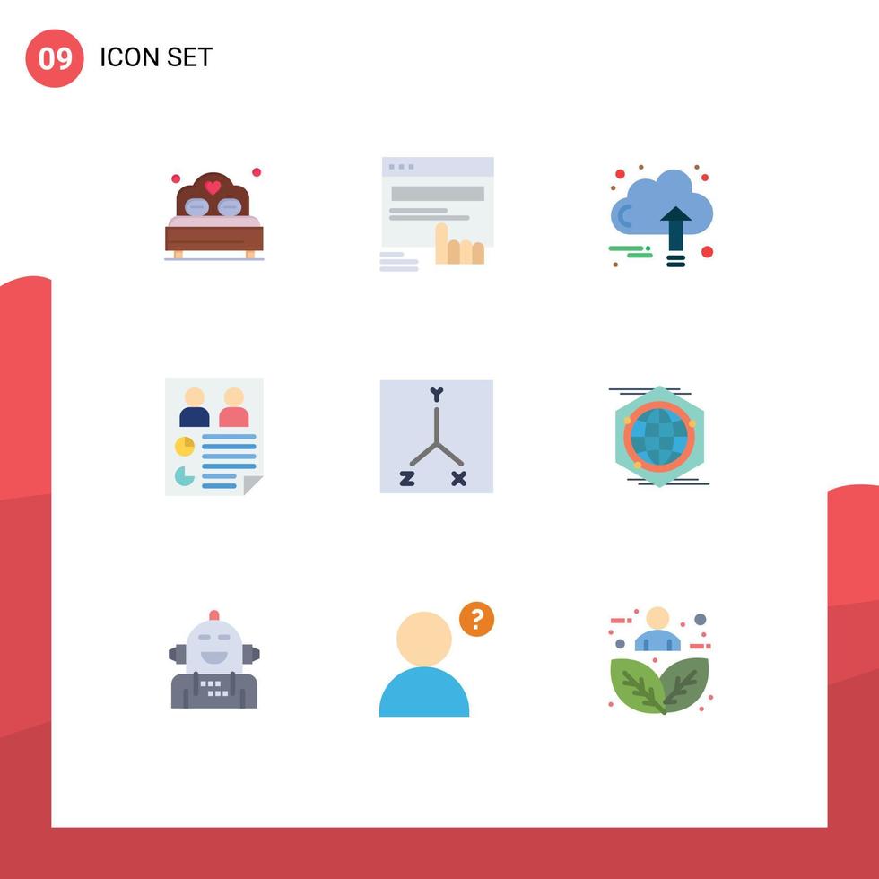 Móvel interface plano cor conjunto do 9 pictogramas do relatório página local na rede Internet dados crescimento editável vetor Projeto elementos