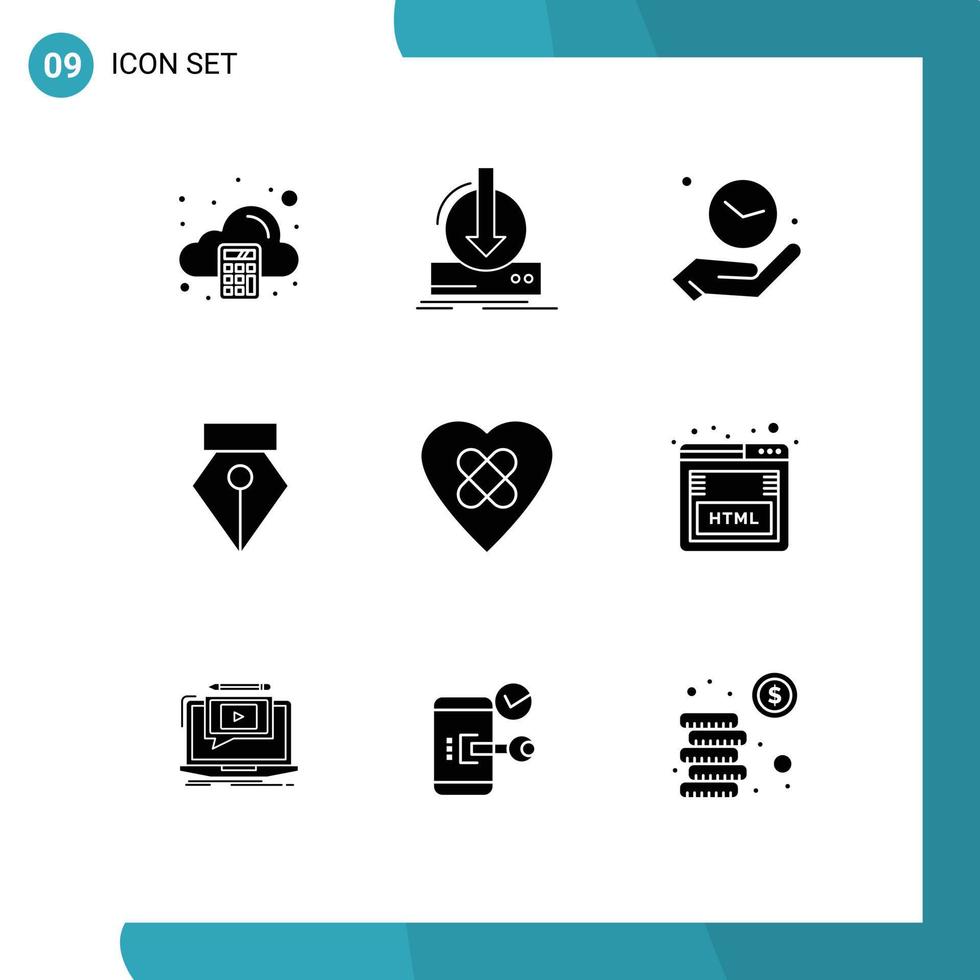 universal ícone símbolos grupo do 9 moderno sólido glifos do coração foto jogos caneta Tempo editável vetor Projeto elementos