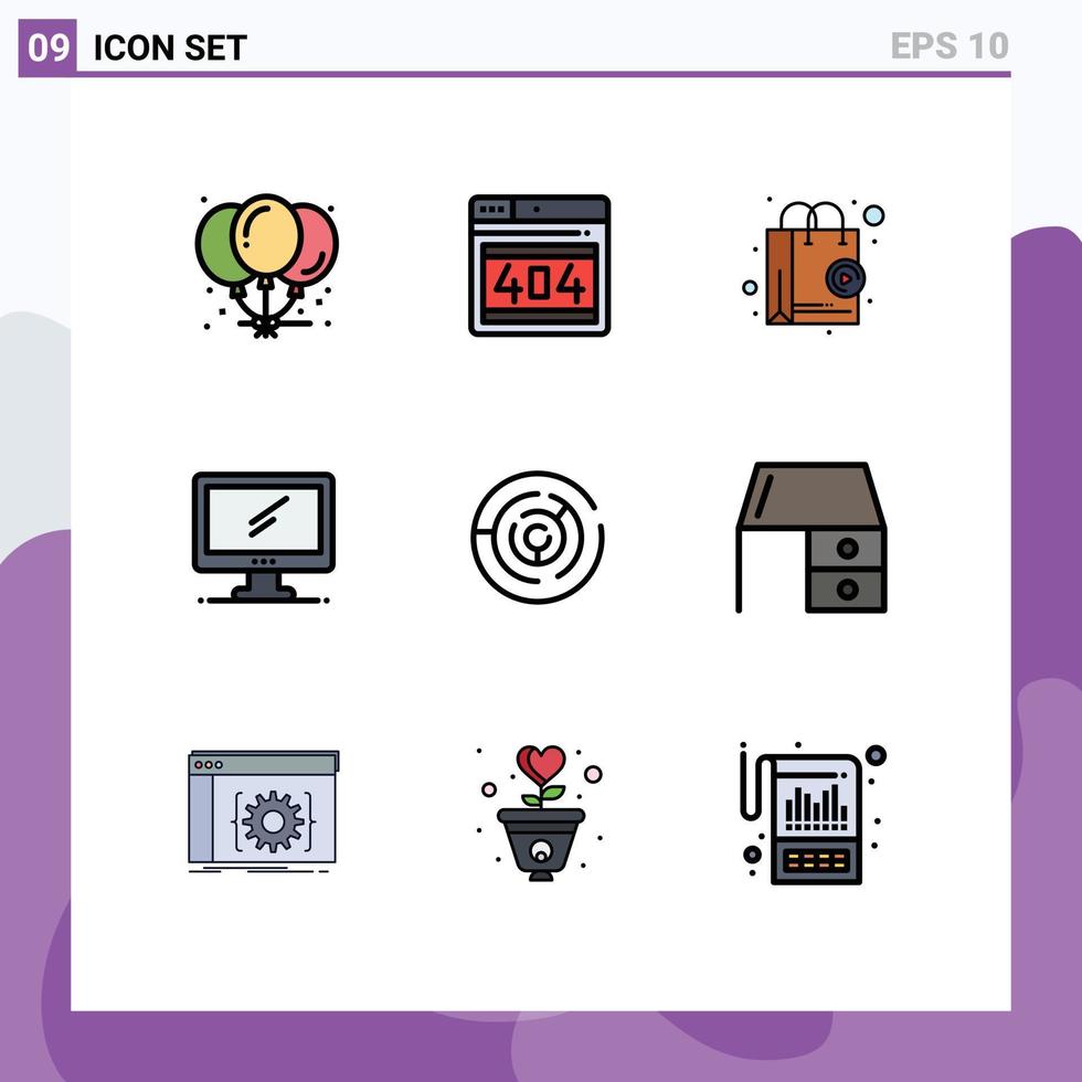 grupo do 9 moderno linha preenchida plano cores conjunto para enigma imac fazer compras aplicativo dispositivo computador editável vetor Projeto elementos