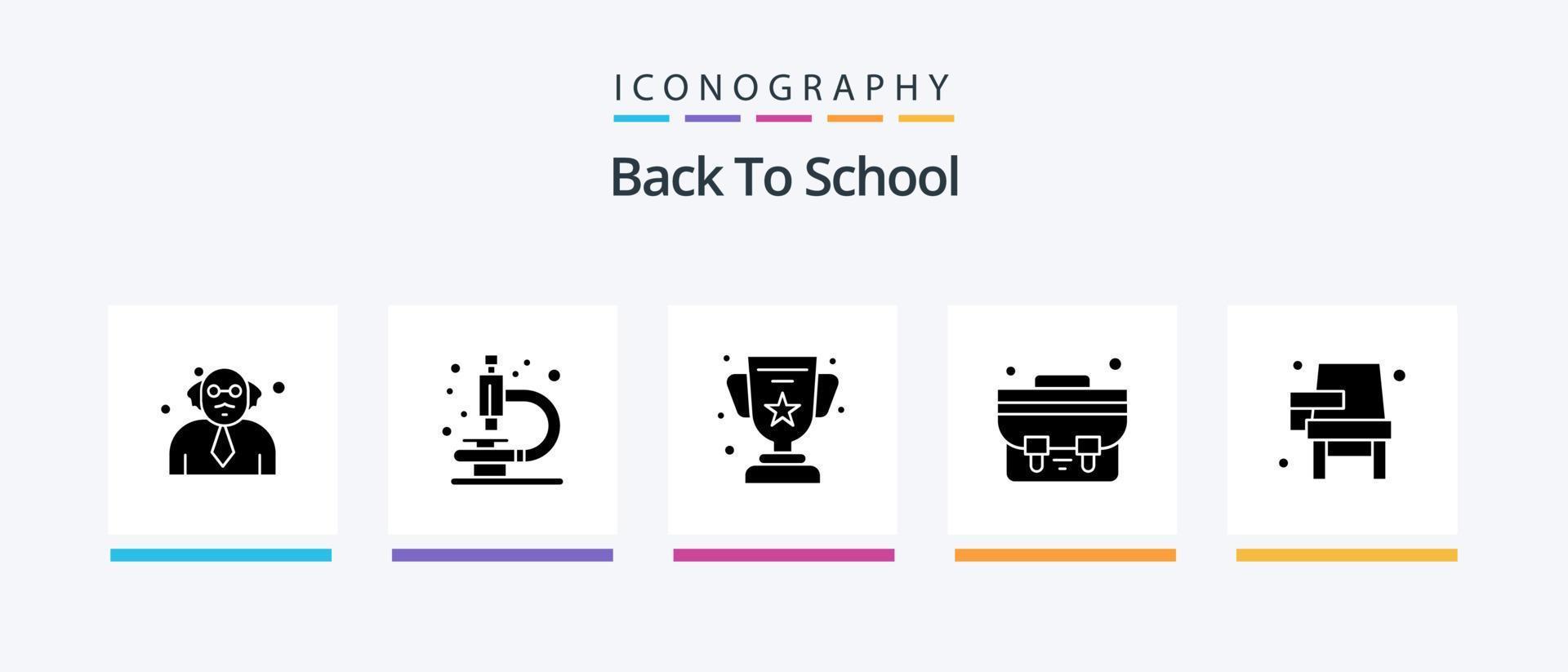 costas para escola glifo 5 ícone pacote Incluindo escola. Educação. campeão. escrivaninha. aluna bolsa. criativo ícones Projeto vetor