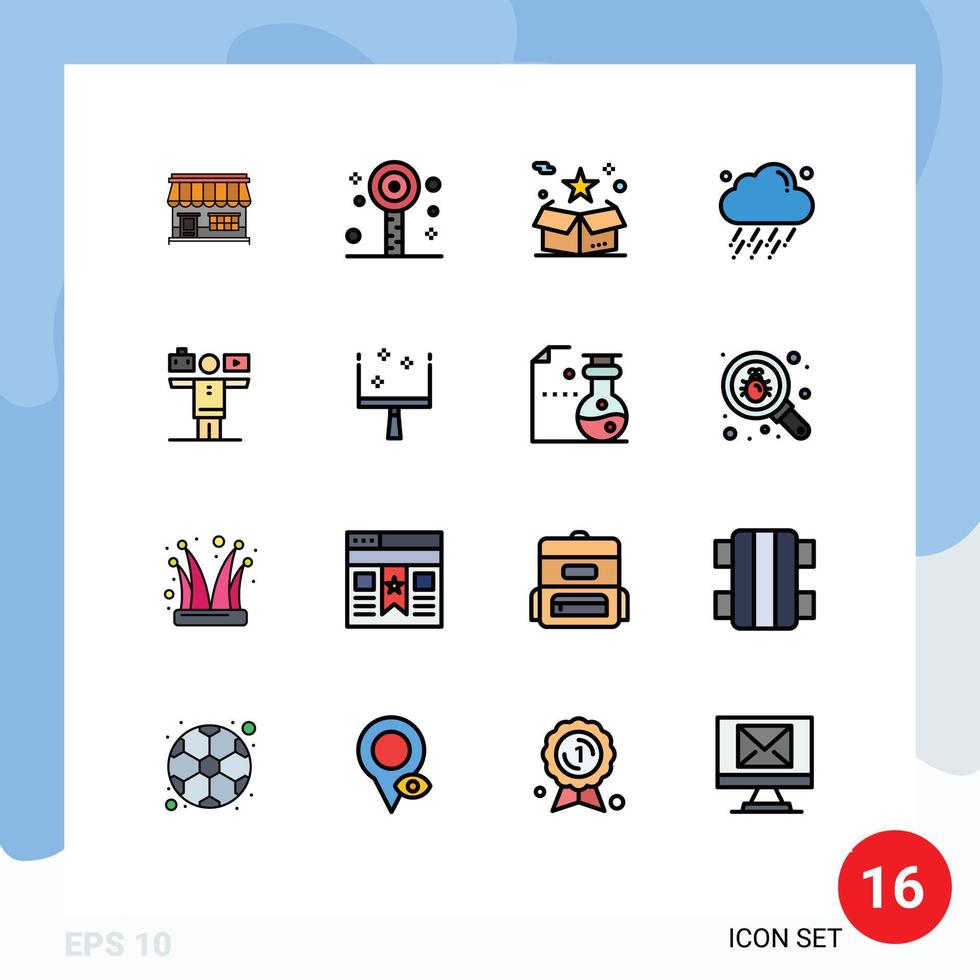 16 do utilizador interface plano cor preenchidas linha pacote do moderno sinais e símbolos do vento chuva verão nuvem pacote editável criativo vetor Projeto elementos