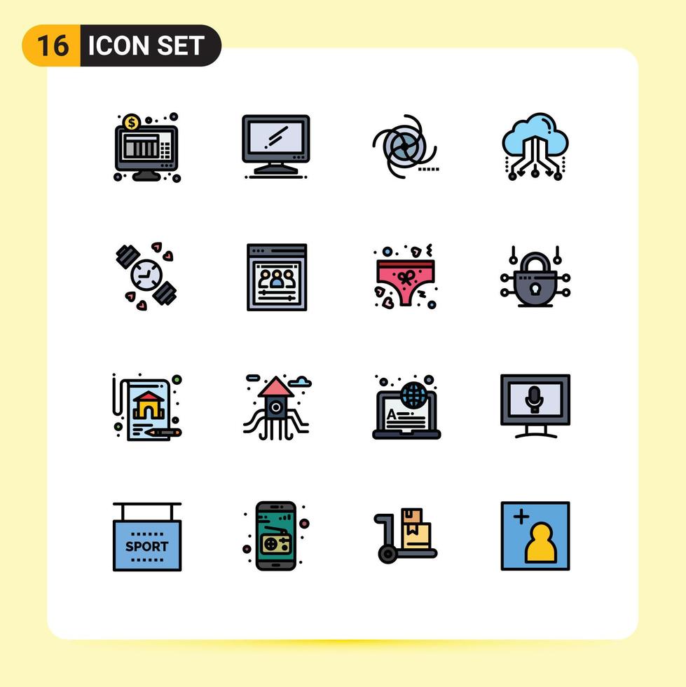 pacote do 16 moderno plano cor preenchidas linhas sinais e símbolos para rede impressão meios de comunicação tal Como rede ligação pc nuvem galáxia editável criativo vetor Projeto elementos