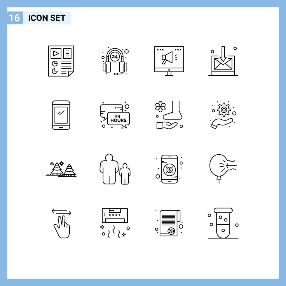 16 temático vetor esboços e editável símbolos do inteligente telefone tecnologia serviço caixa de entrada conectados editável vetor Projeto elementos