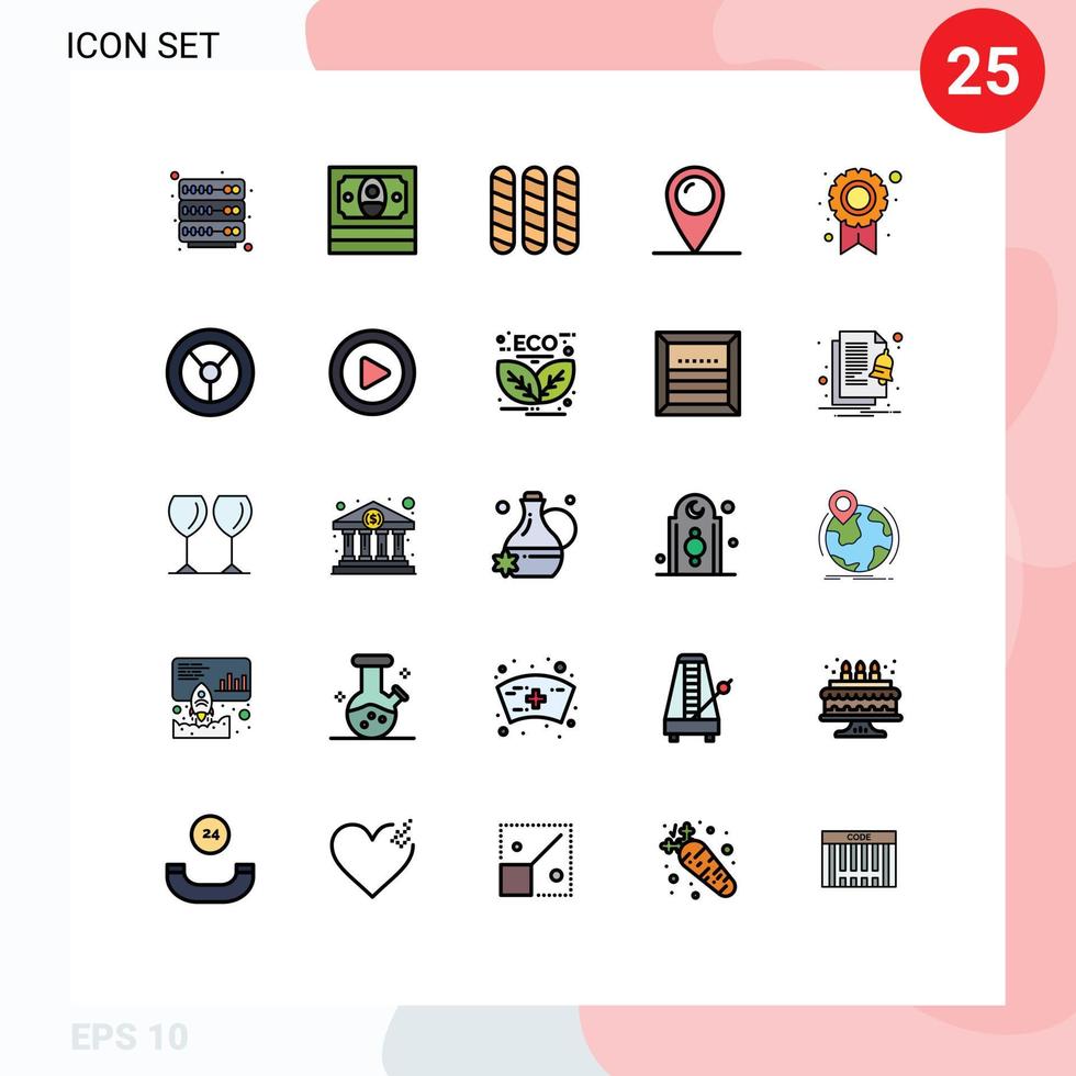 25 do utilizador interface preenchidas linha plano cor pacote do moderno sinais e símbolos do roda configurações pão recompensa almofada trava editável vetor Projeto elementos