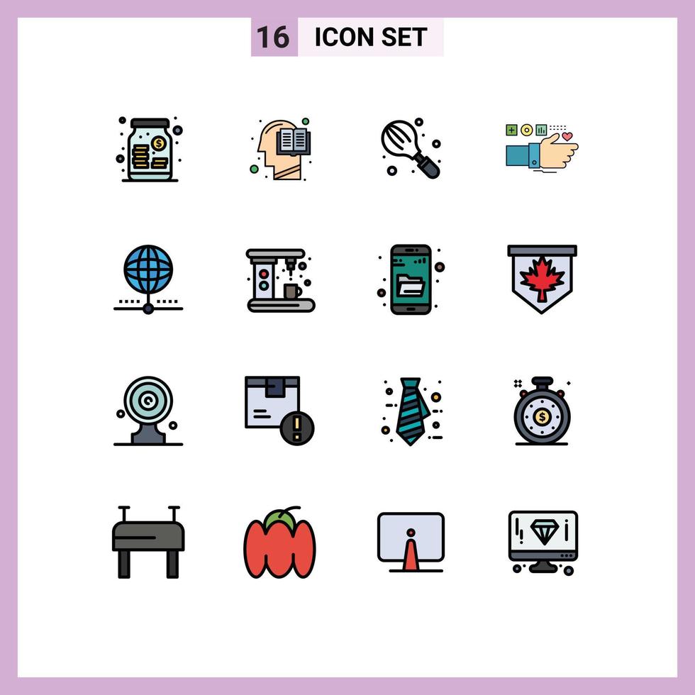 do utilizador interface pacote do 16 básico plano cor preenchidas linhas do coração tecnologia mente monitoramento cozinha editável criativo vetor Projeto elementos