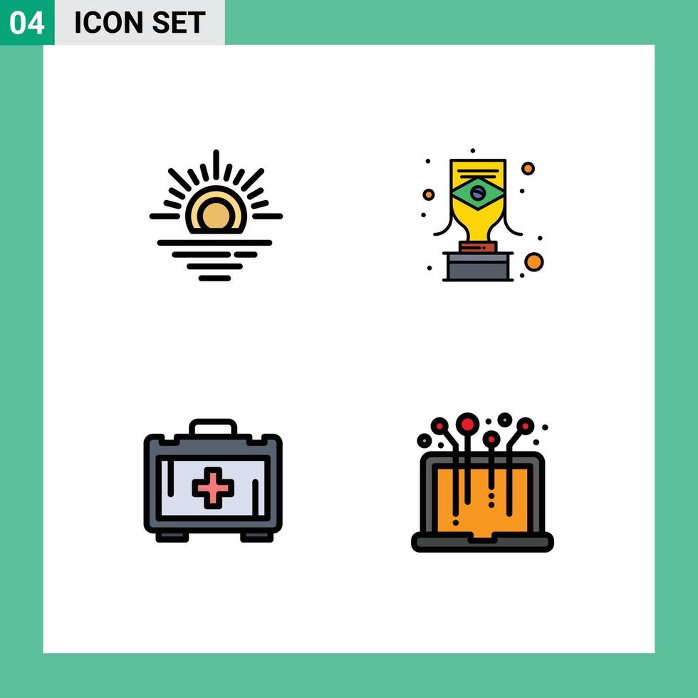 4 do utilizador interface linha preenchida plano cor pacote do moderno sinais e símbolos do Sol motivação brasileiro prêmio computador portátil editável vetor Projeto elementos